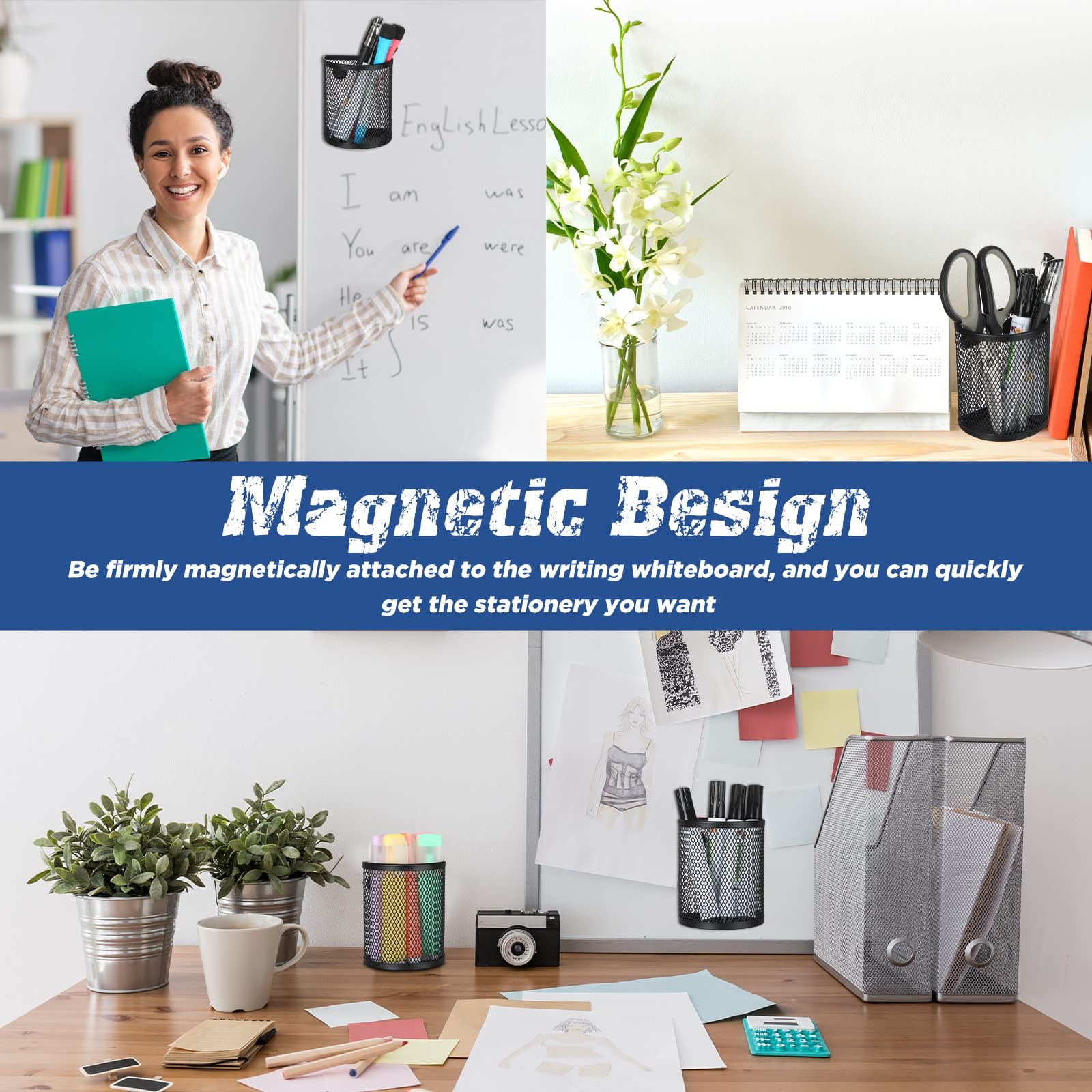 12 Pcs Black Magnetic Pen Pencil Holder with 3 Magnets Magnetic Marker Holder…
