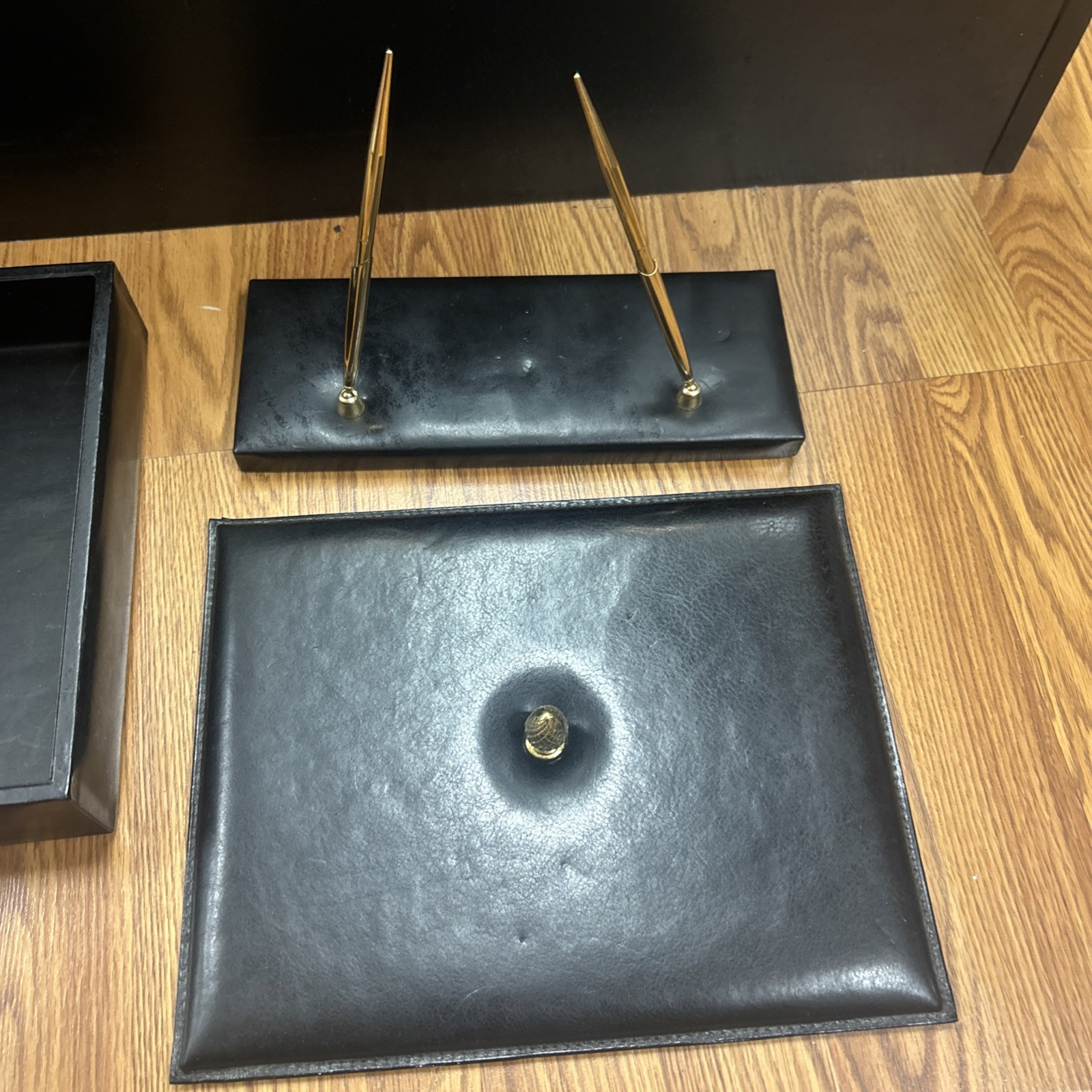 Vintage Bosca Black Leather Desk Organizer Accessories 8 Pieces
