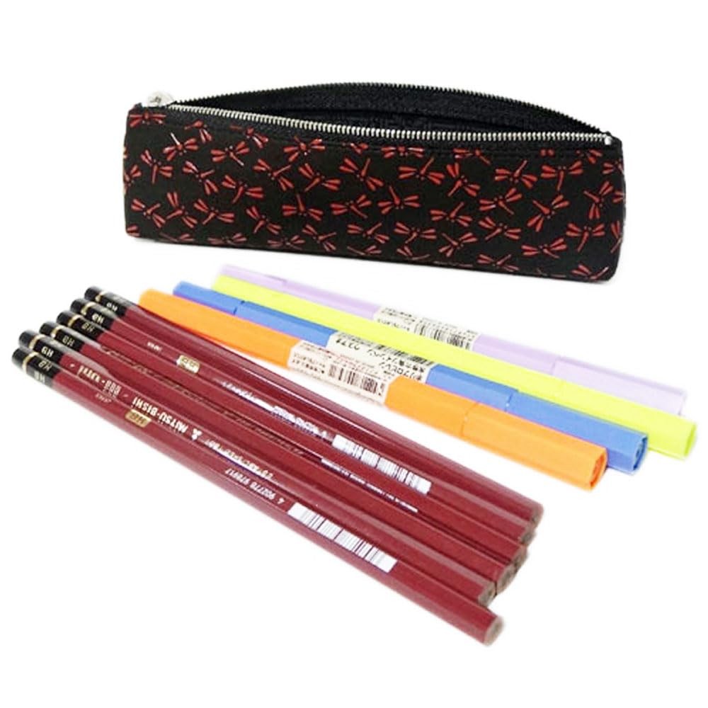 Inden-ya Deerskin Pen Case Dragonfly Red Lacquer Black Made in Japan