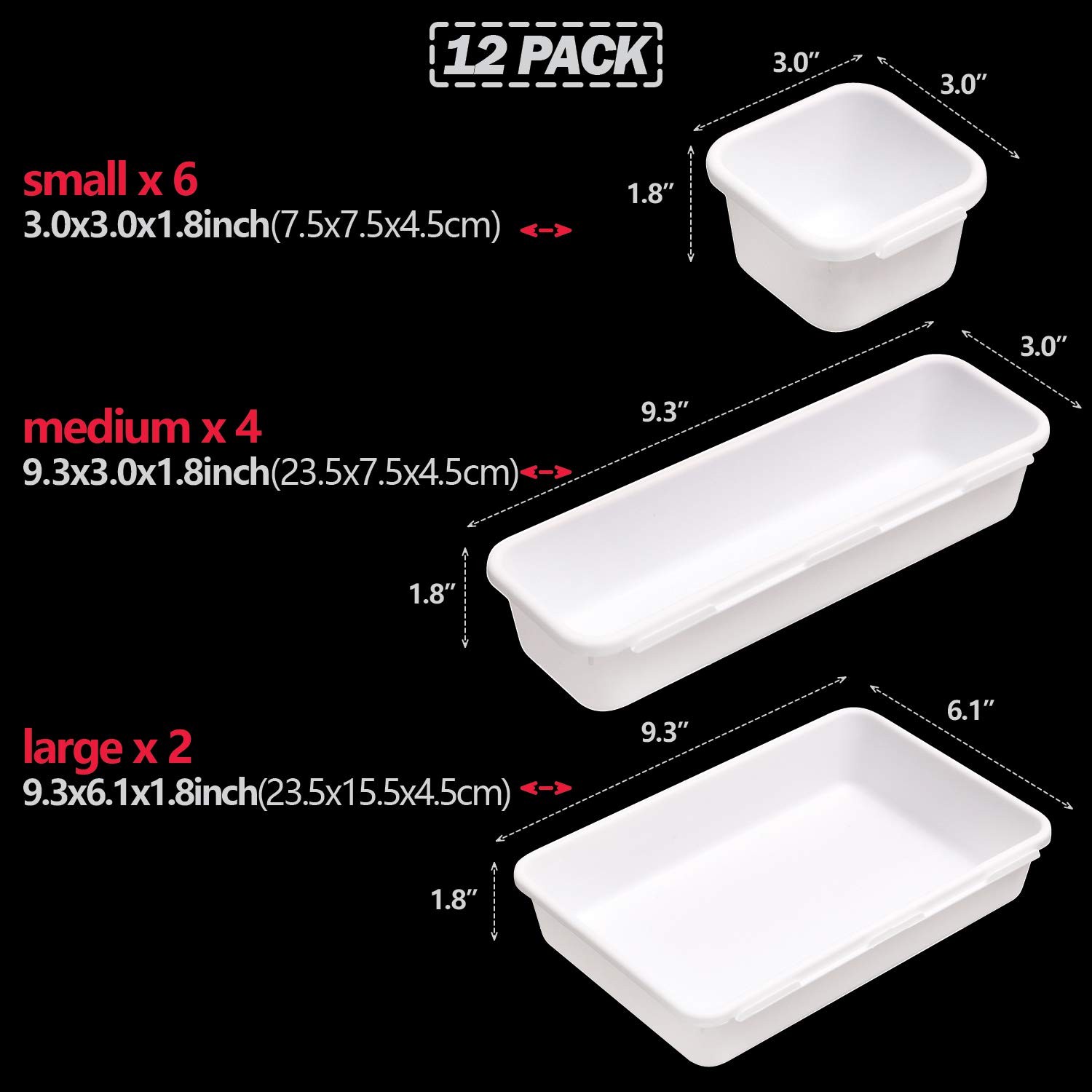 Set of 12 Interlocking Desk Drawer Organizer Tray Dividers Plastic White
