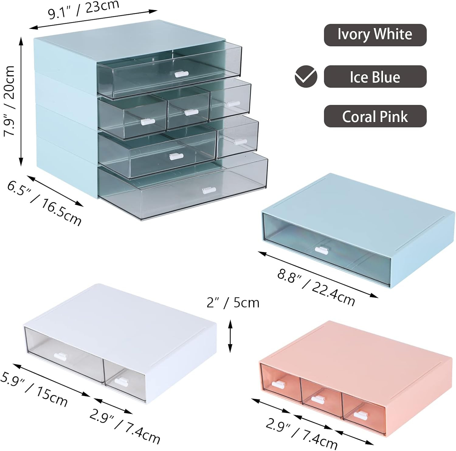 Stackable Desk Organizer with 7 Drawers for Office, Makeup & Supplies – Blue