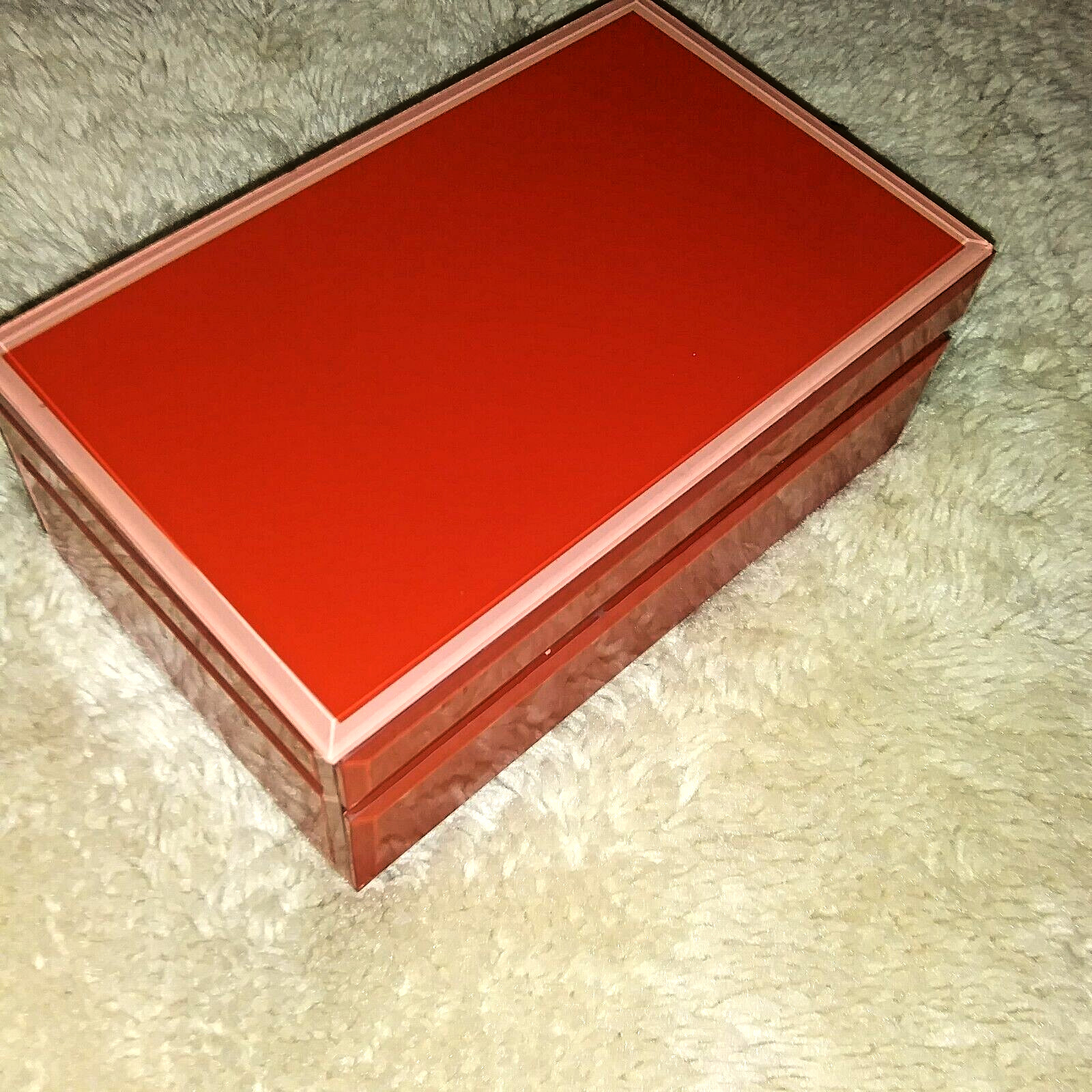 Asian Red Lacquer Jewelry Box Velvet Lining