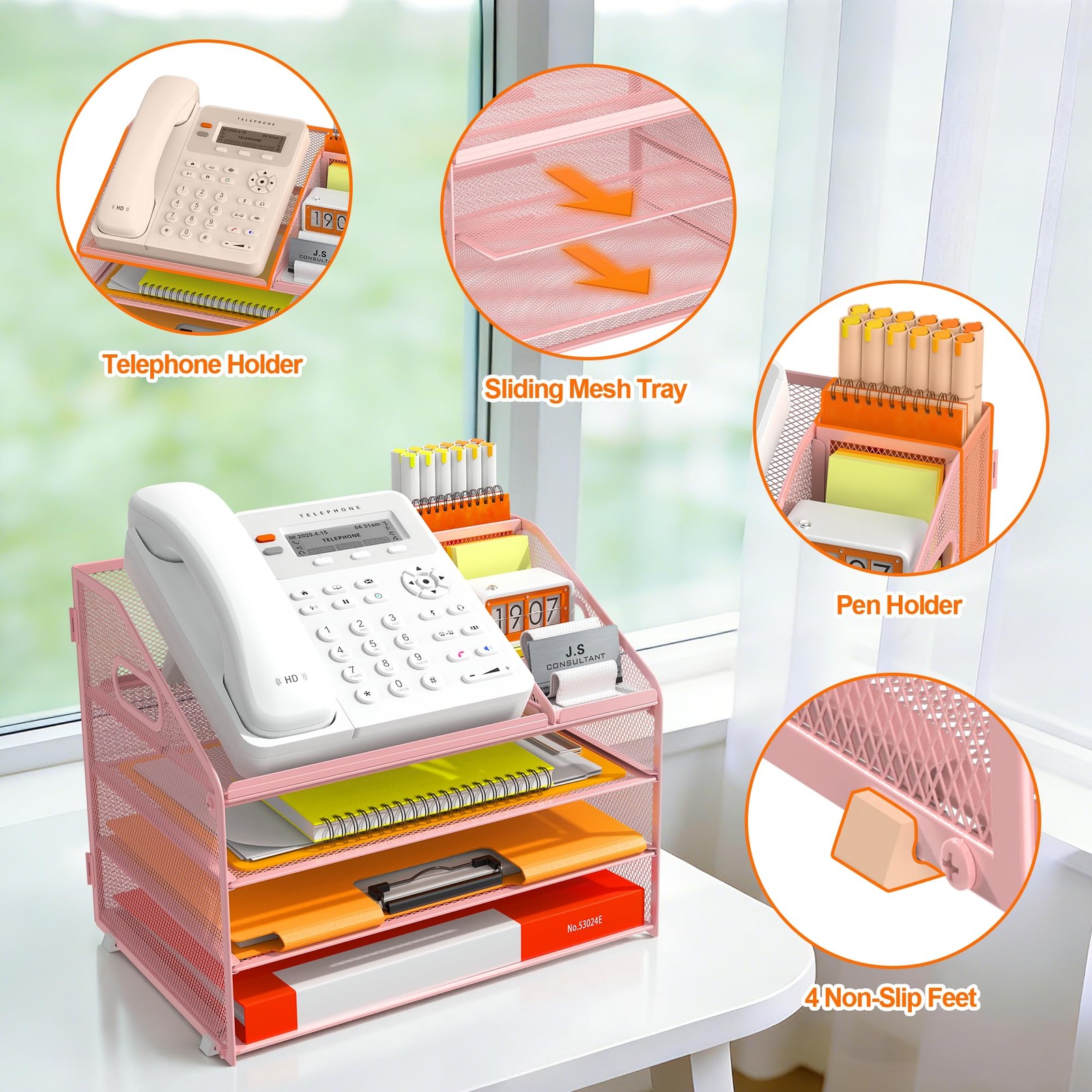 4 Tier Metal Mesh Letter Tray – Space Saving Desk File Organizer with Handle,…