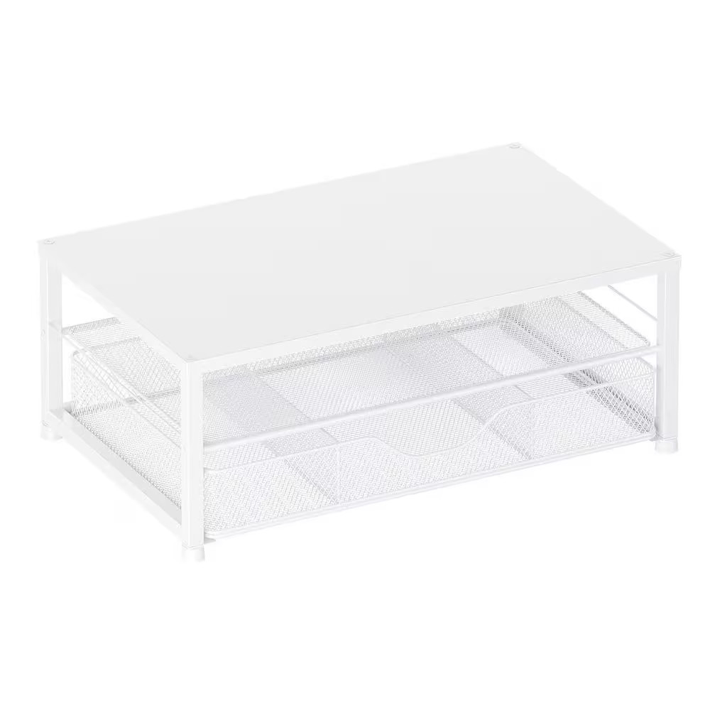 White 15.5 In. X 6.3 In. Metal Modern Desk Organizers with Drawer and 2 Pen Hold