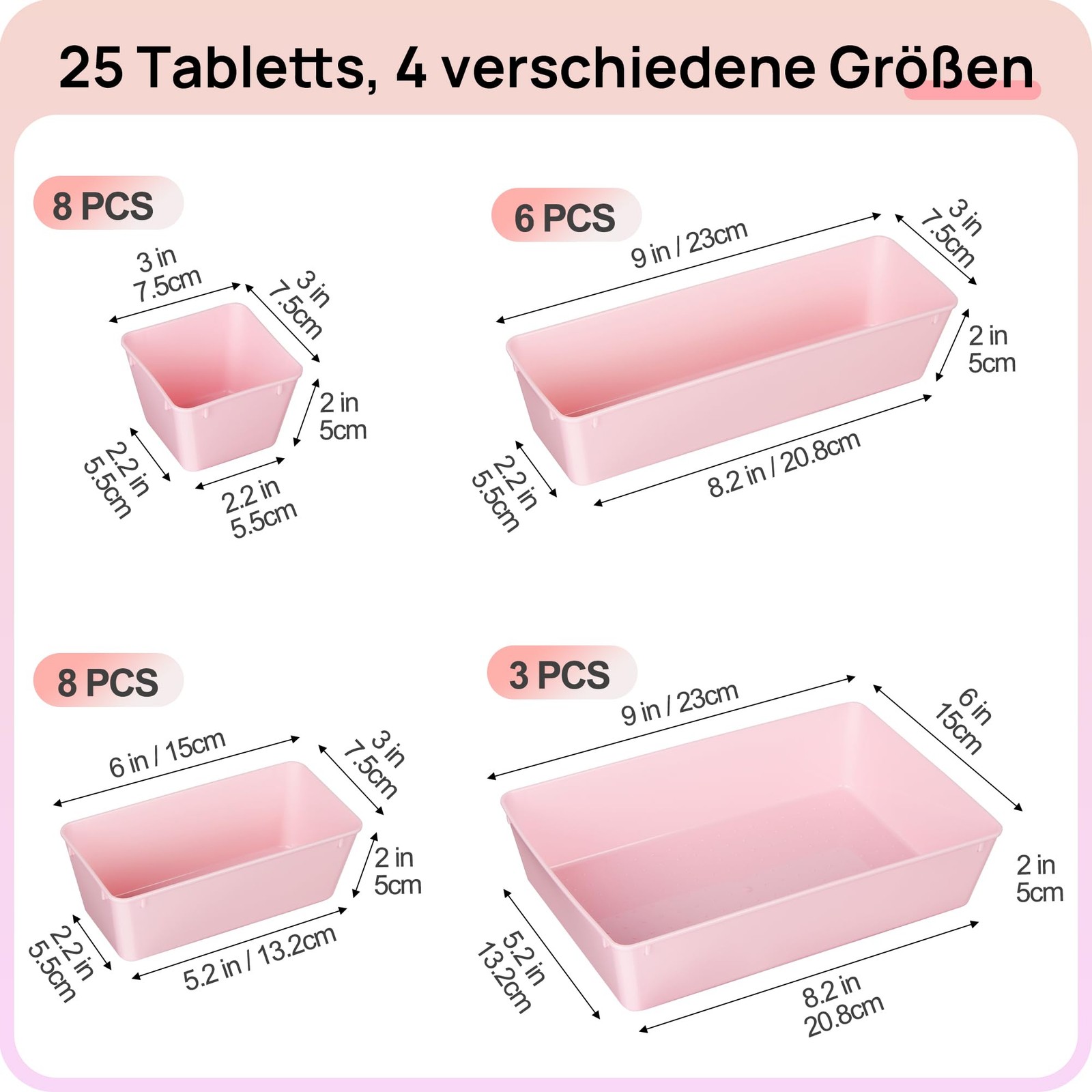 Vtopmart 25 PCS Plastic Drawer Organizers Set, 4-Size Versatile Bathroom Pink
