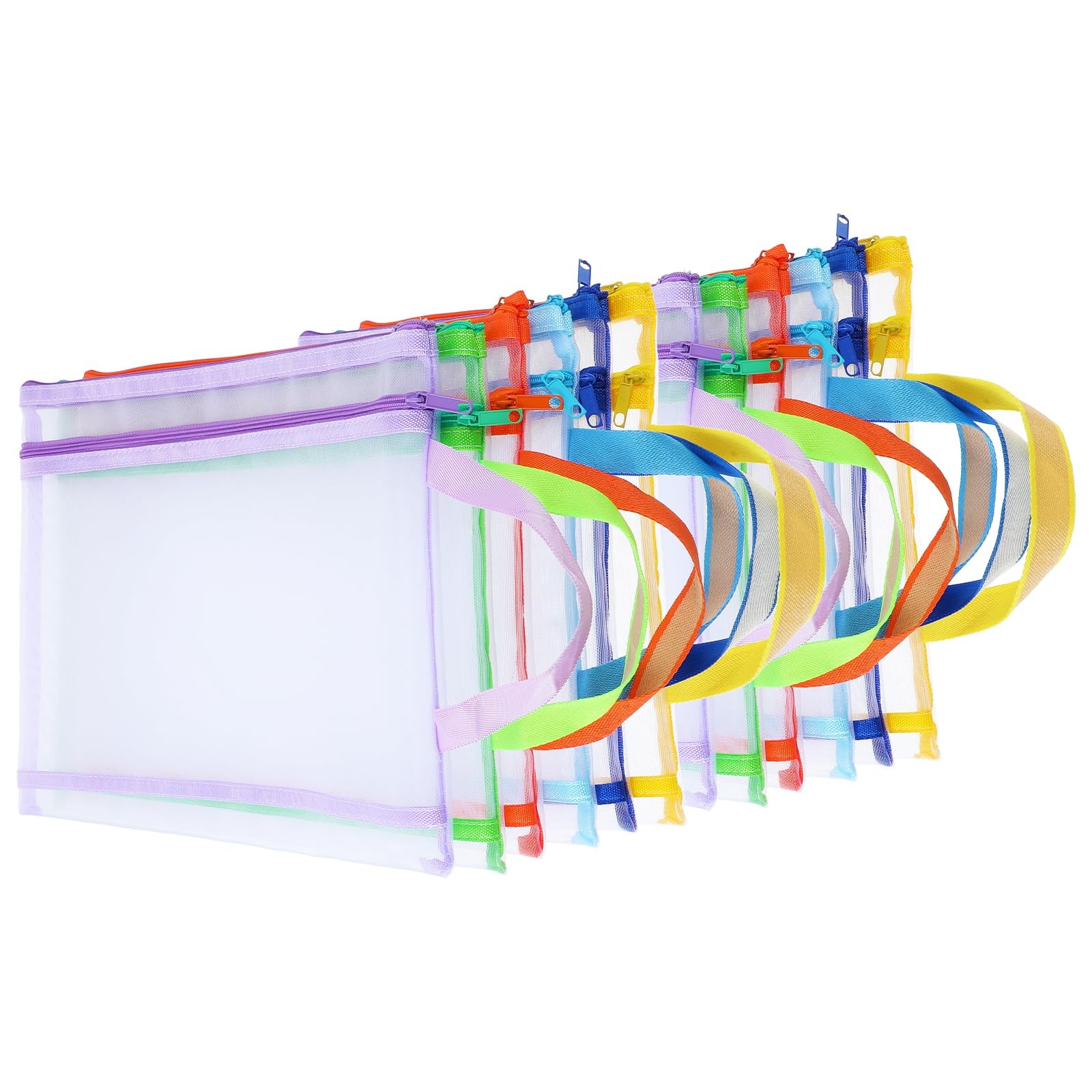 12 PCS Mesh Zipper Pouch Bags DoubleLayer Nylon Document Organizer 6 Colors