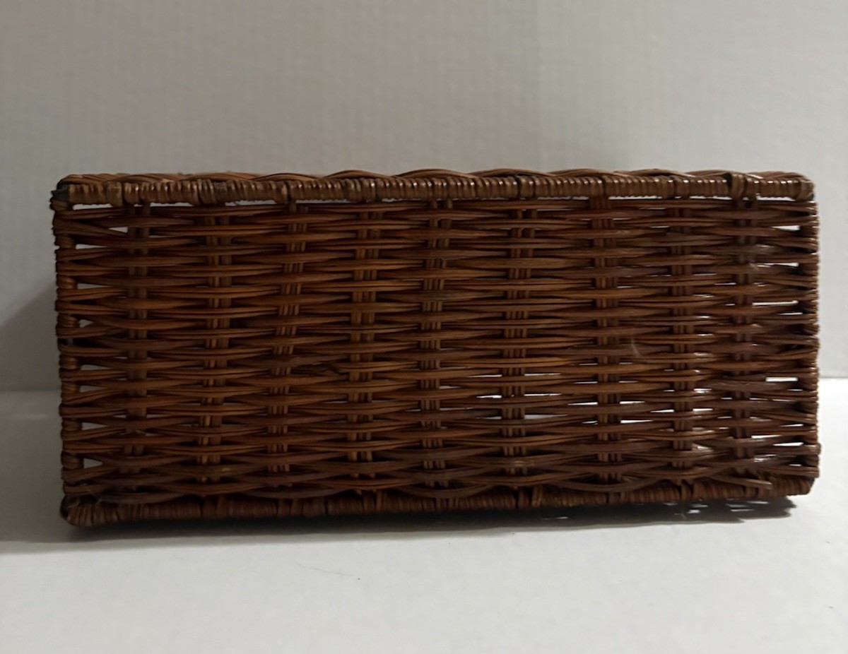 Wicker Desk Organizer Vintage Brown Rattan