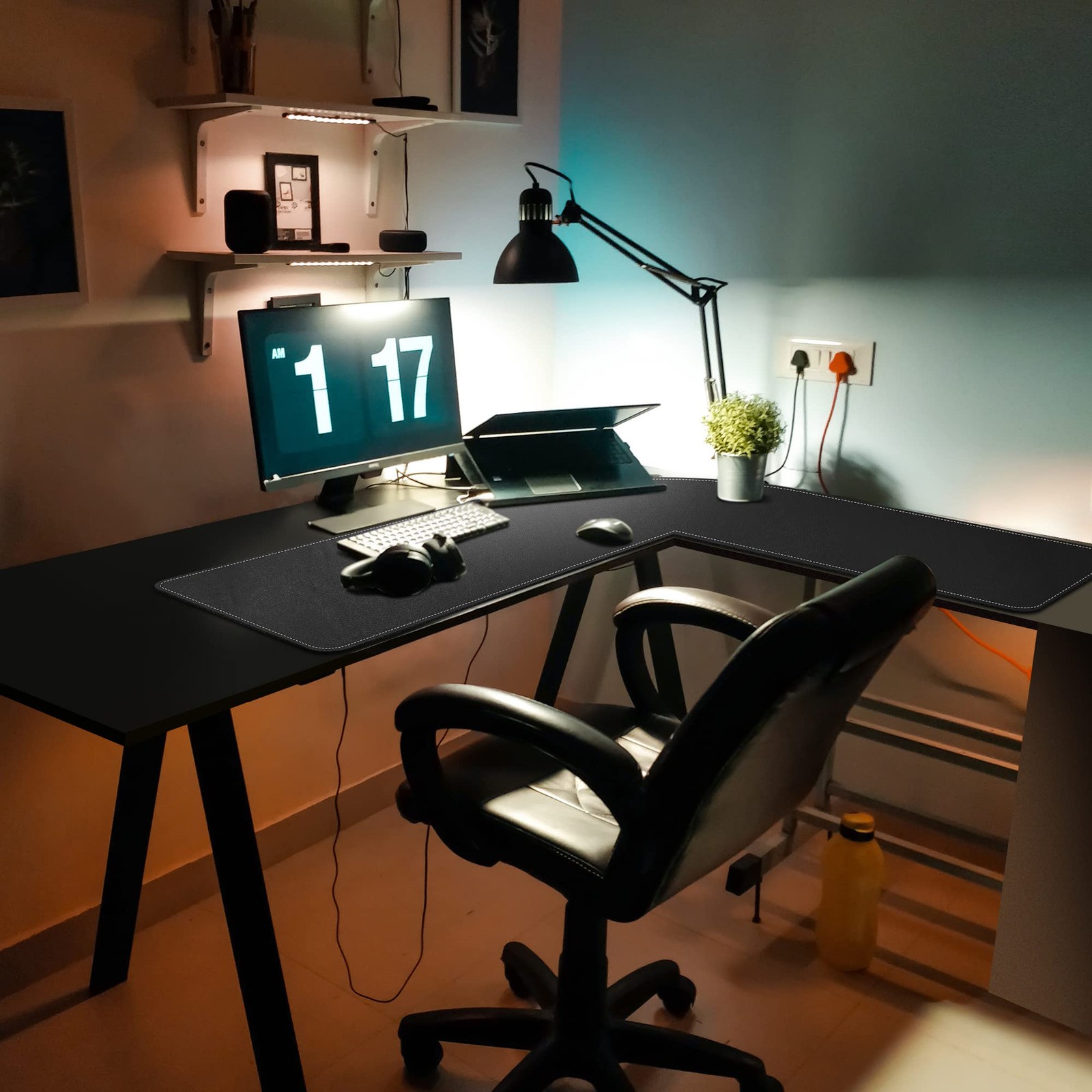 Mydours Xxl 46X46X16 L Shaped Desk Mat Extra Large L Shaped Desk Pad Smooth Pu