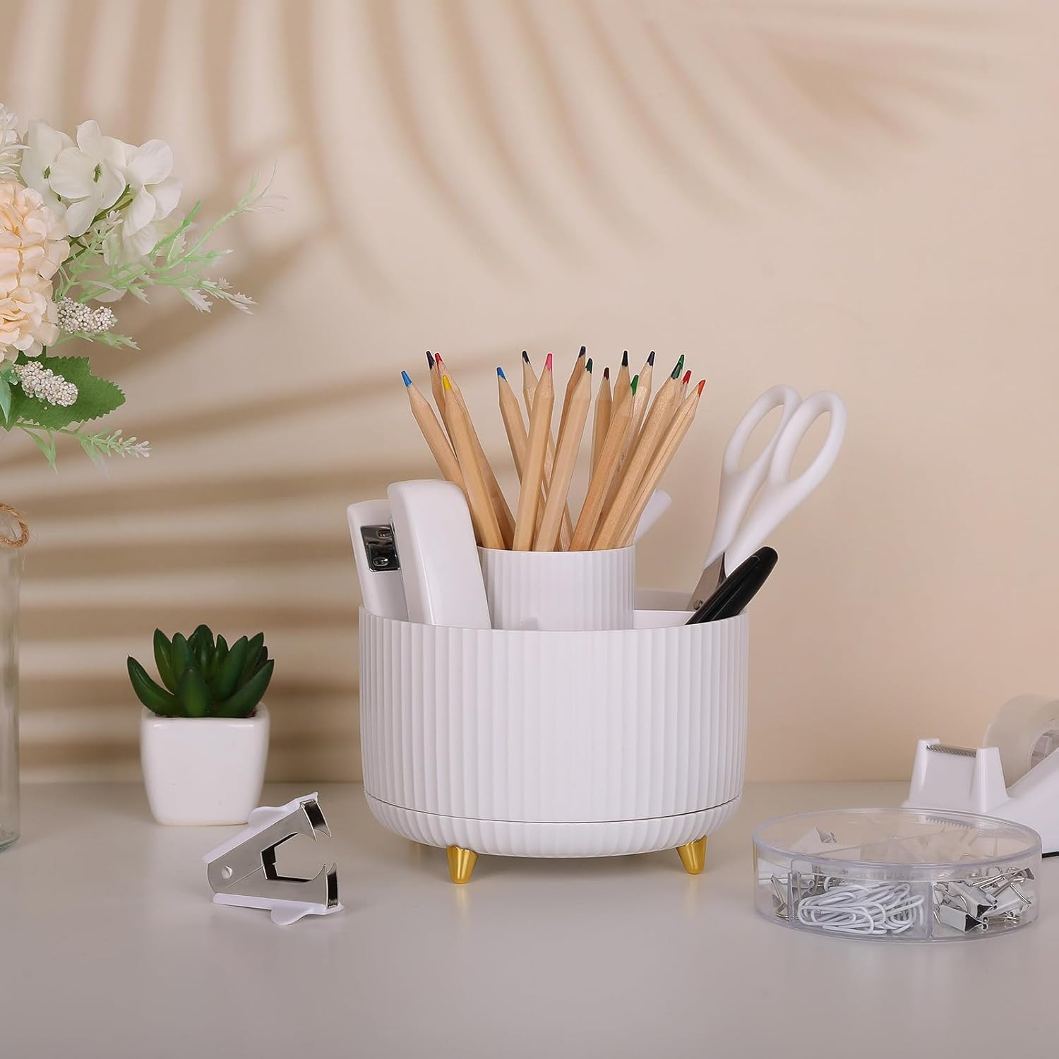 White Office Supplies Set, Office Desk Accessories 10PCS, Pencil Holder for Desk