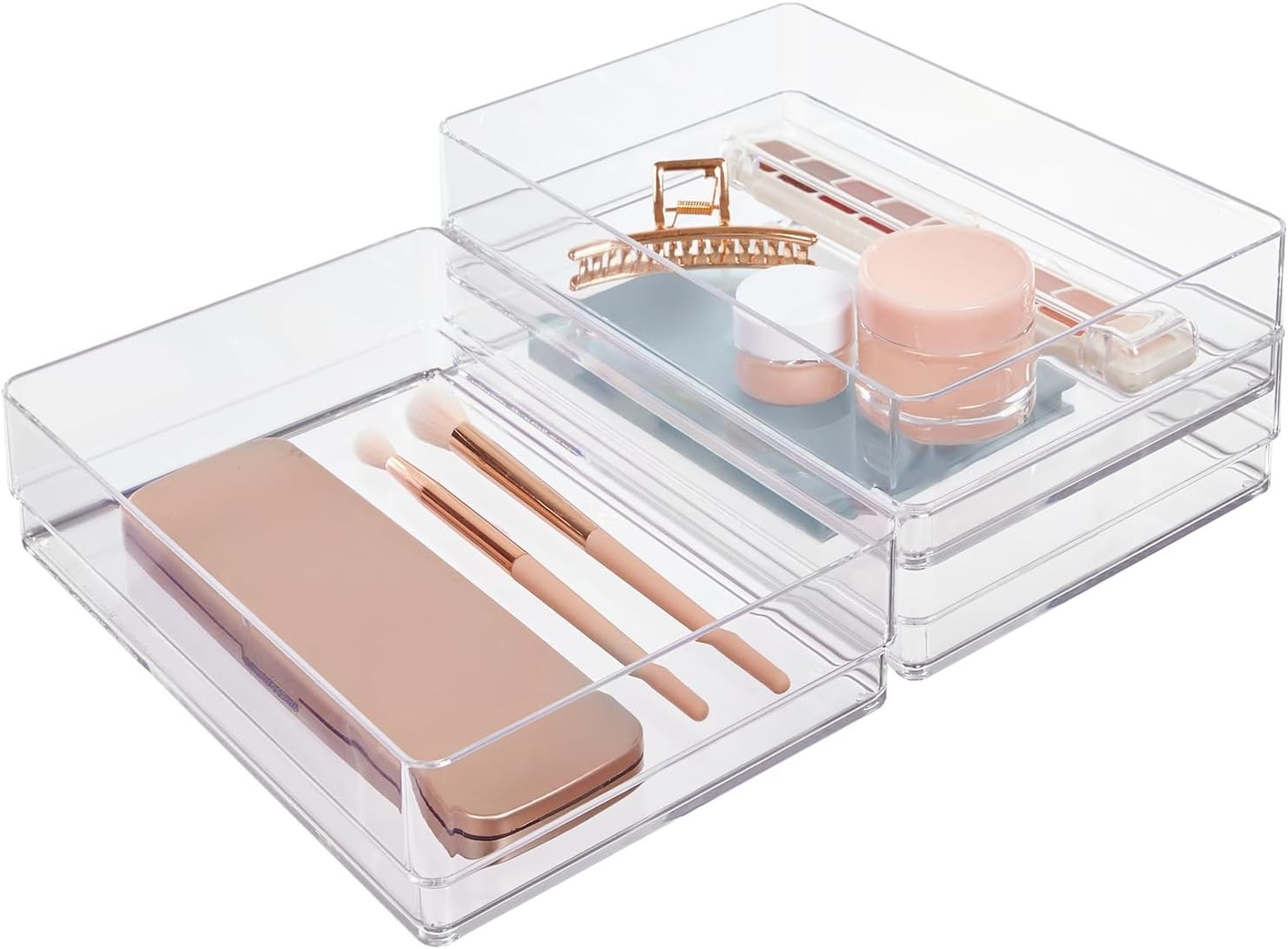 SimpleSort 3-Piece Stackable Clear Drawer Organizer Set | 9″ x 6″ x 2″ Rectangle