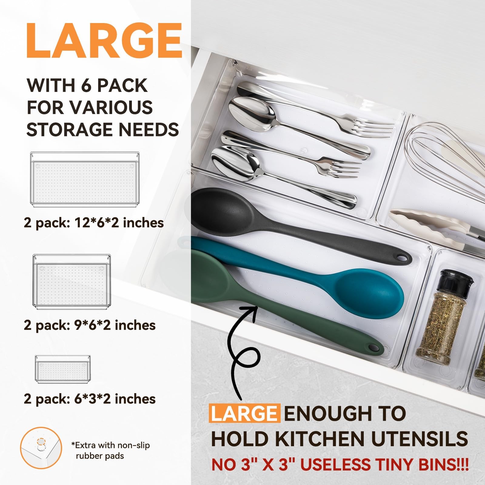 Criusia 6 Pack Large Clear Plastic Drawer Organizer Trays Acrylic Kitchen