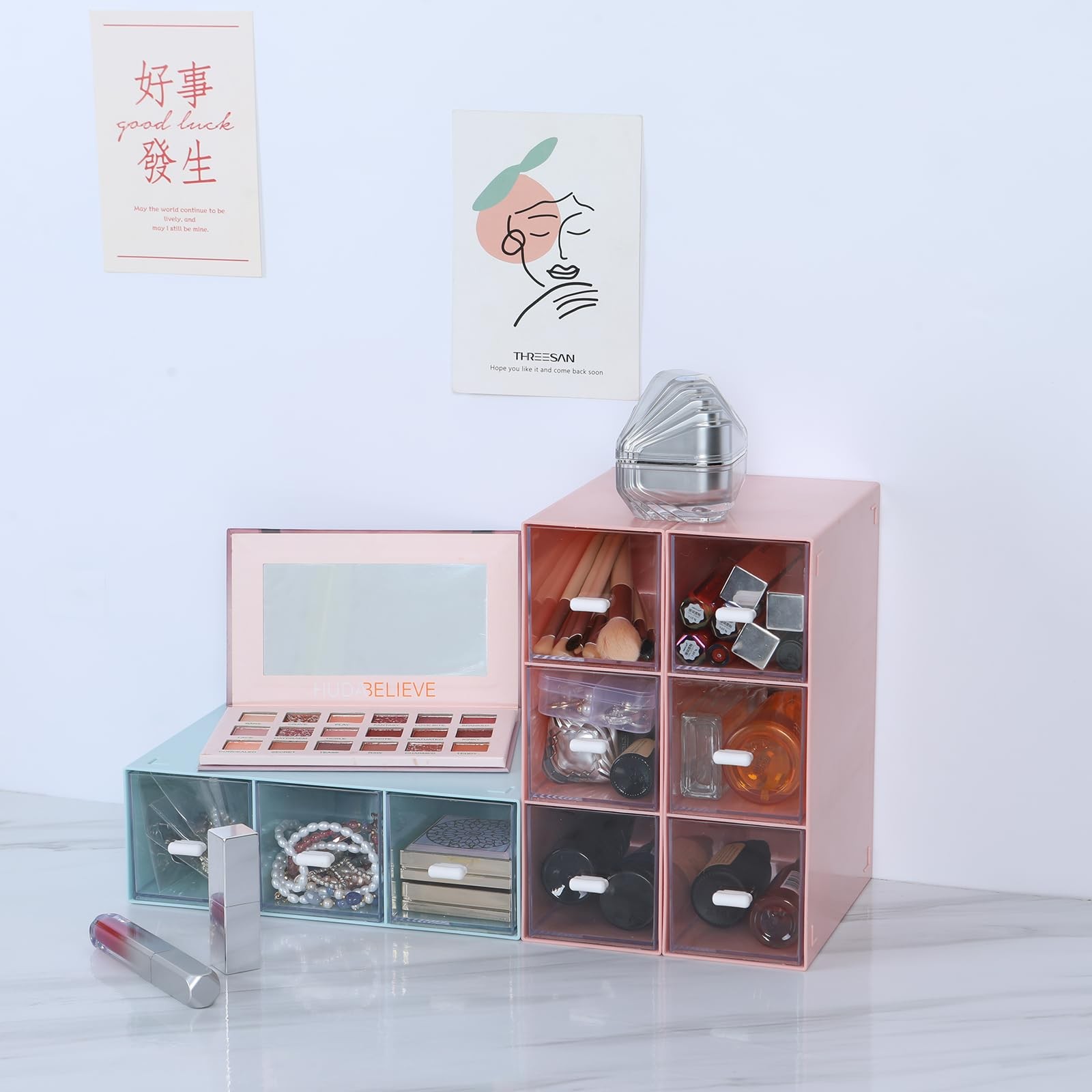 Osteed Desktop Drawers Desk Organizer 6 Drawers Stackable Plastic Storage For