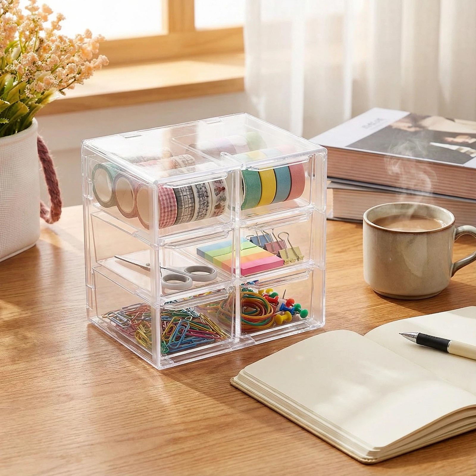 Acrylic Drawer Organizer, Clear Desk Organizer with Drawer, Plastic Stackable…