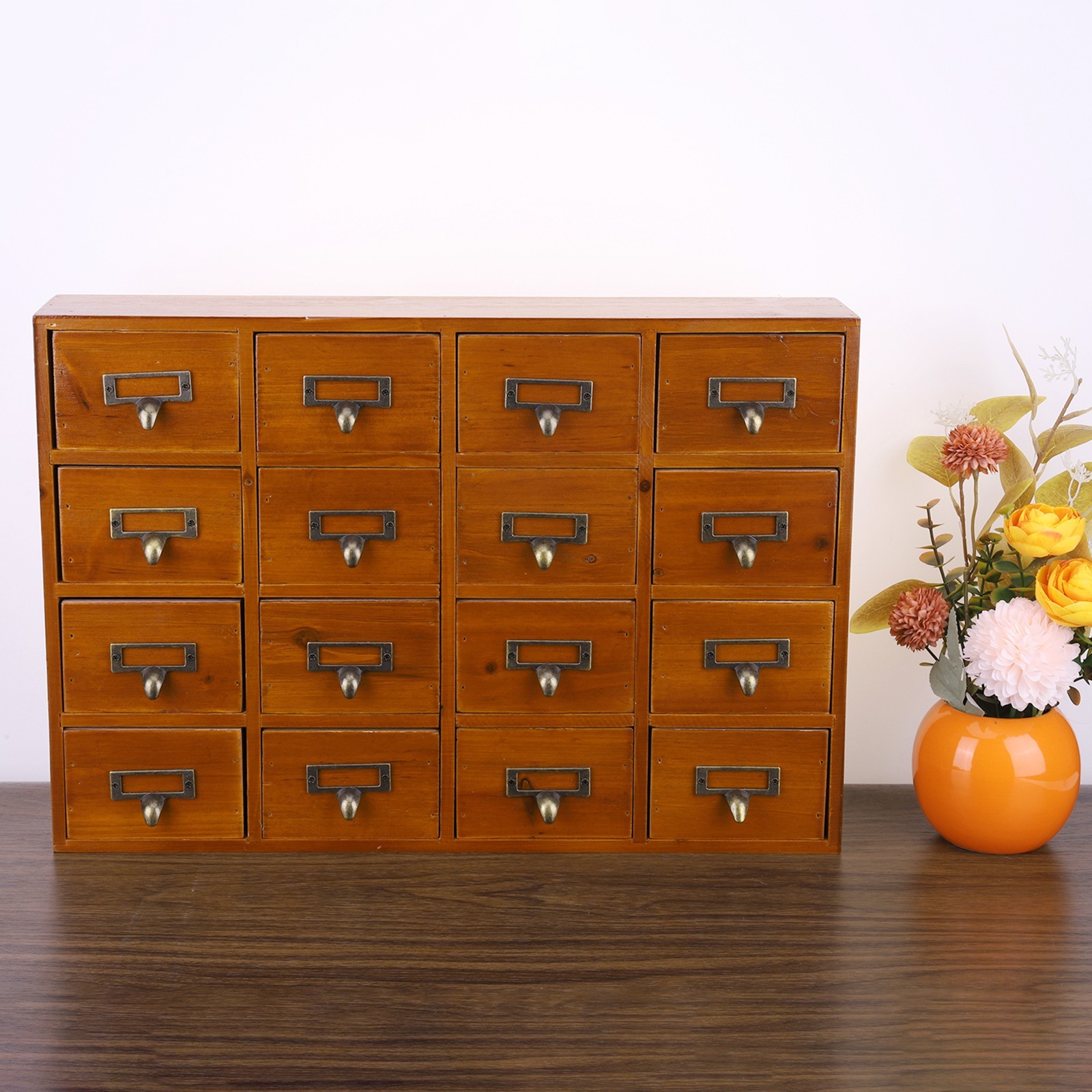 Vintage 16 Drawers Tabletop Library Card Catalog Cabinet Apothecary Storage Box