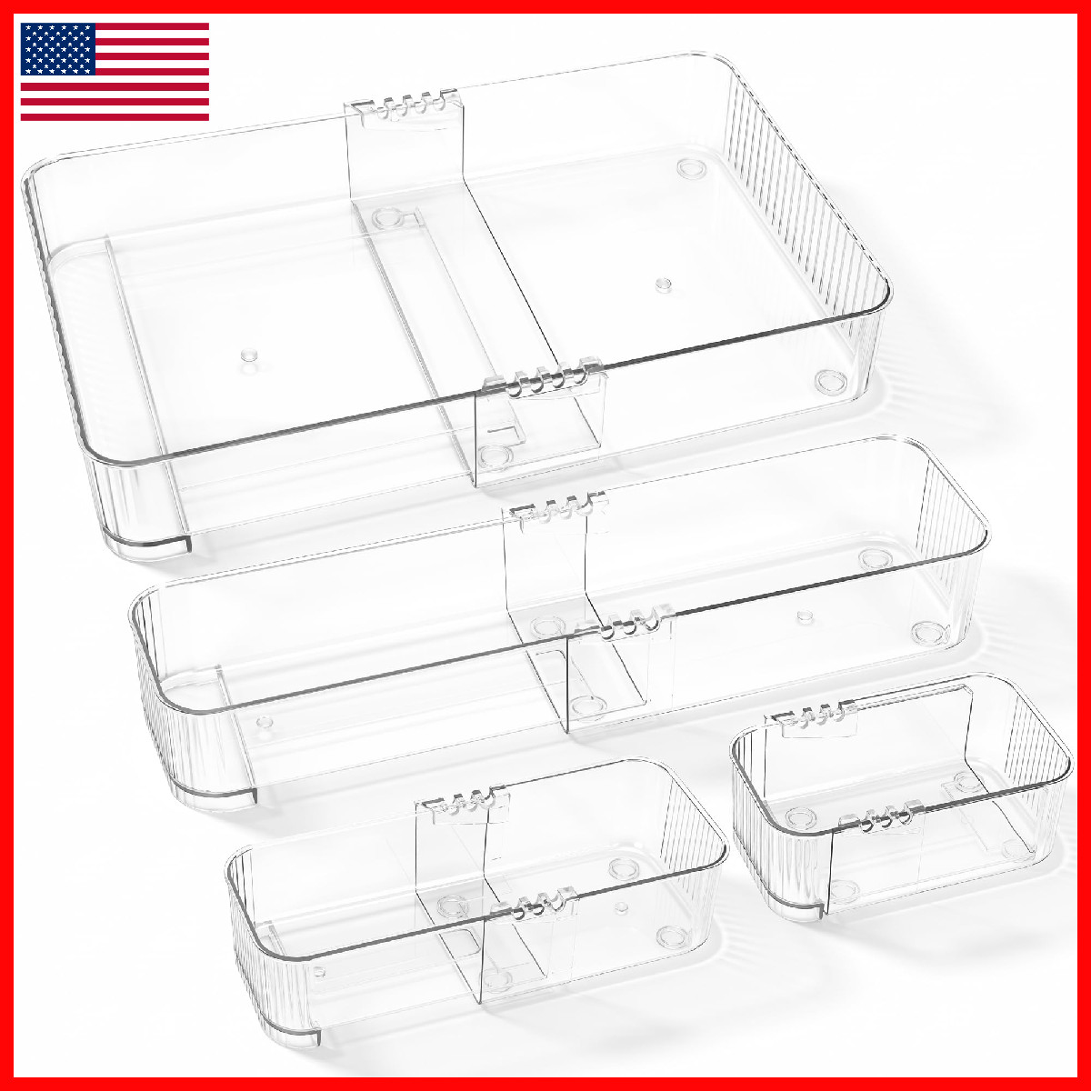Generic Expandable Drawer Organizer Set Clear Adjustable Drawer Dividers