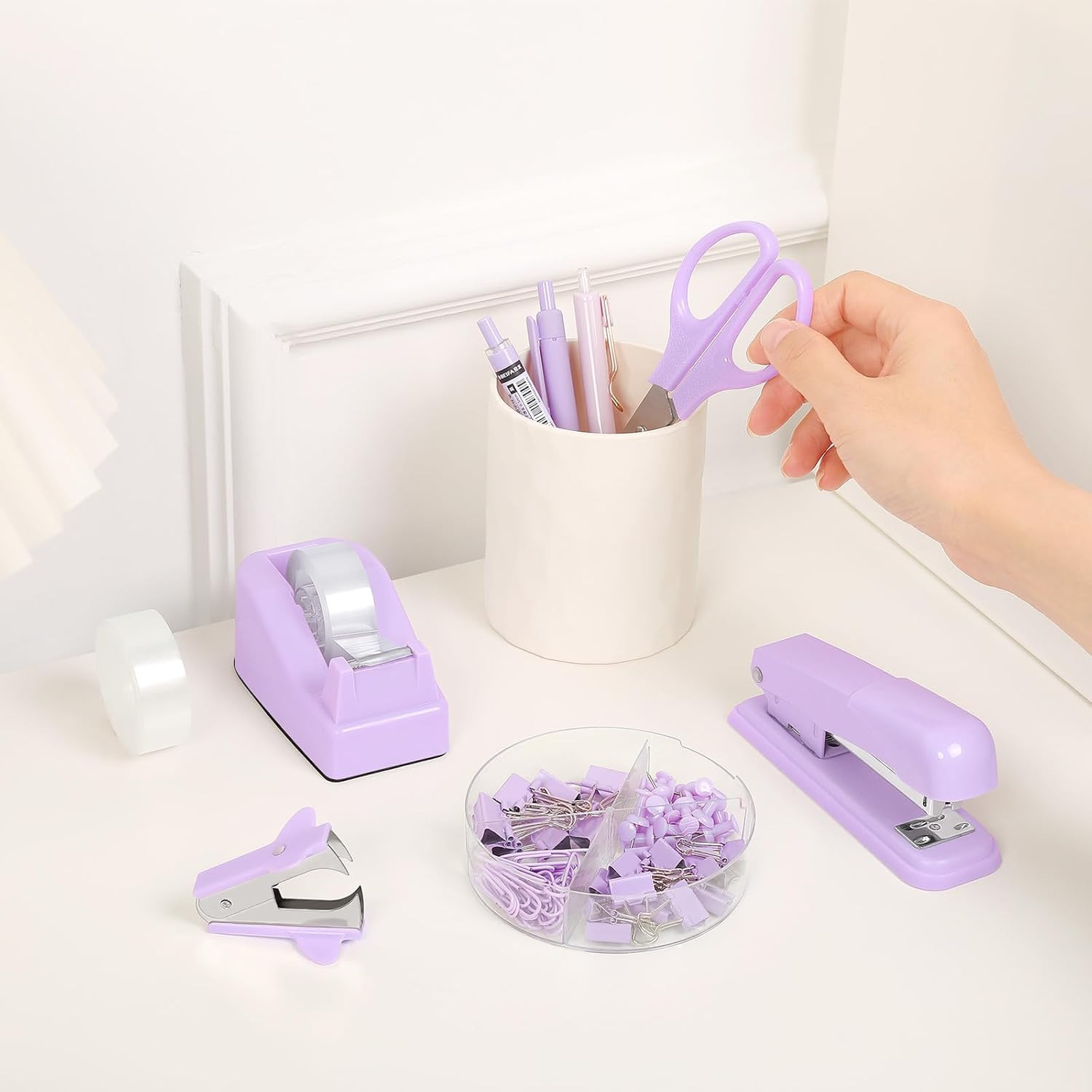 Purple Desk Accessories, Purple Office Supplies Set, Stapler, Tape Dispenser,…