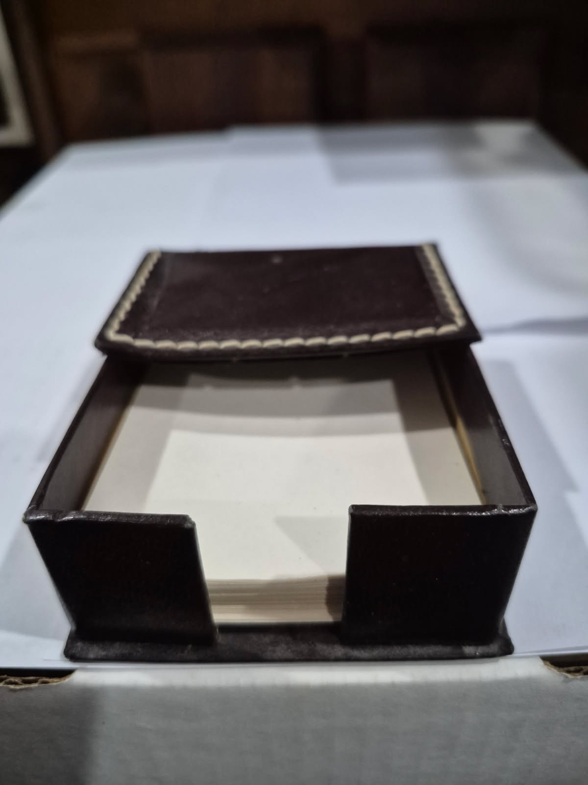 Leather Desk Top Memo Paper Holder Vintage 4″ x 3″ UT14