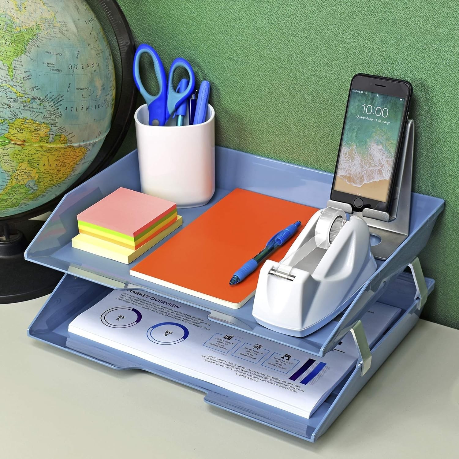 Facility 2 Tier Letter Tray Side Load Letter Size/A4 Desktop File Organizer P…