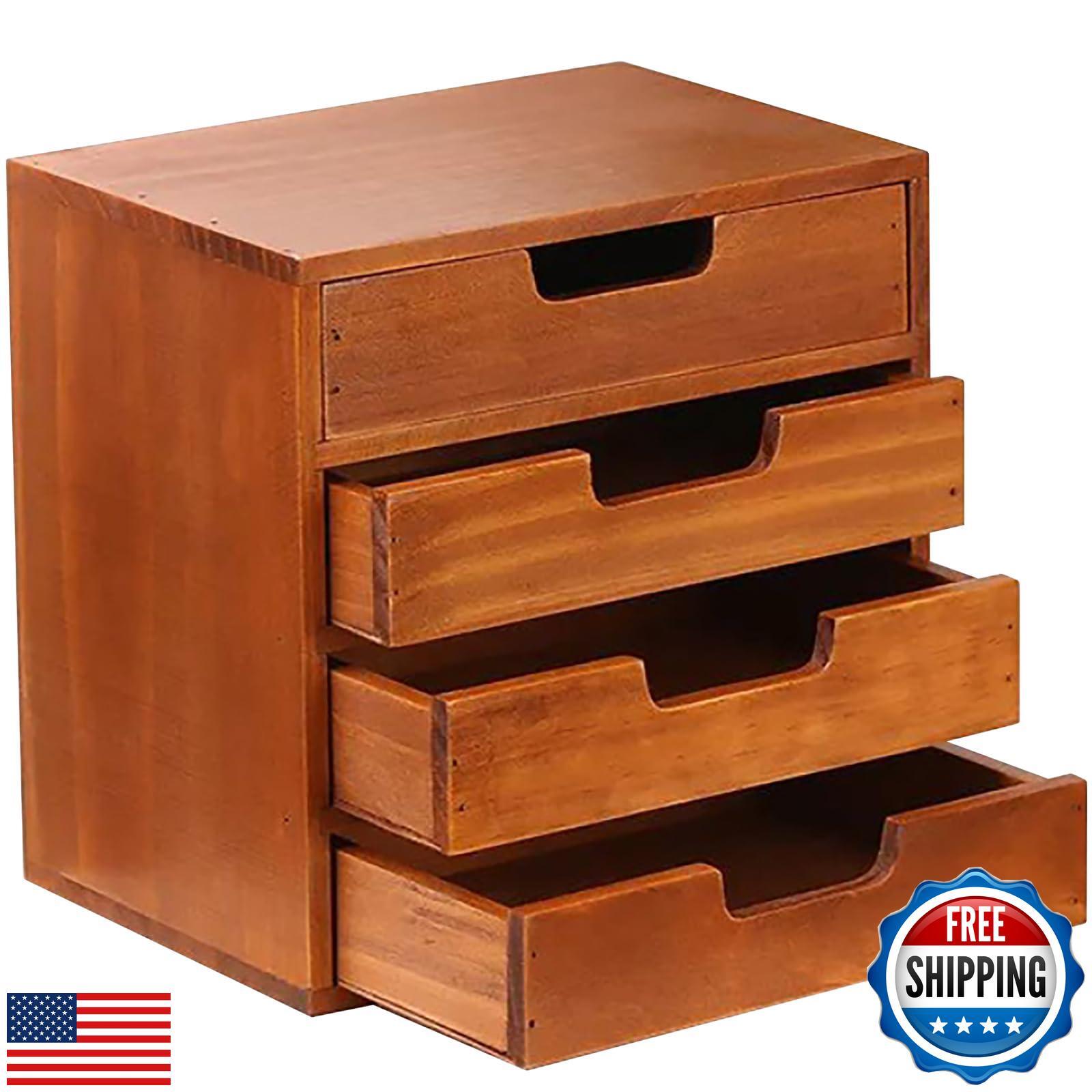 4 Drawer Desktop Storage Organizer in Modern Wood Design (9.8”x6.9”x 9.8”) 4-