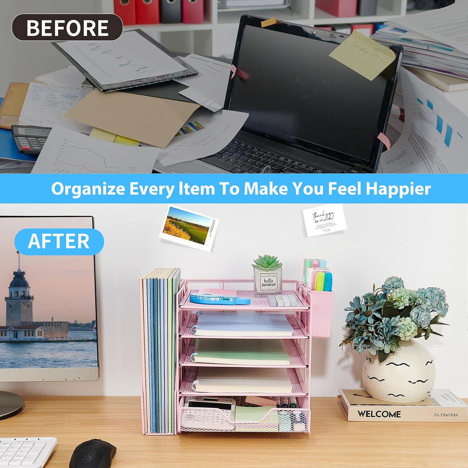 Desk Organizers and Accessories, 5-Tier Paper Letter Tray Organizer with File Ho
