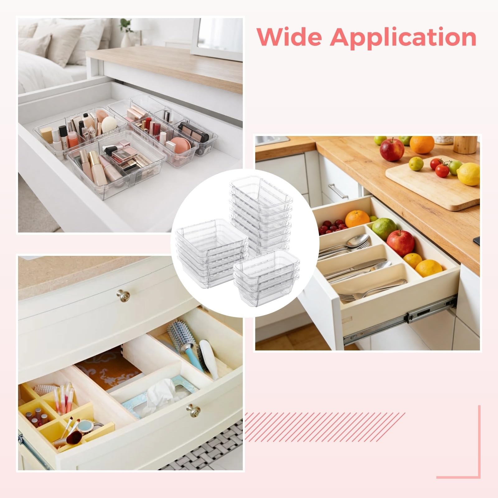 KLYGOBSR 15 Pcs Extendable Clear Bathroom Drawer Organizer Trays 2-Size