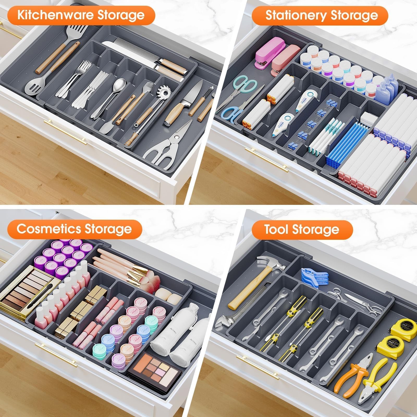 SpaceHacks Silverware Organizer,Adjustable & Expandable Utensil Drawer Organizer