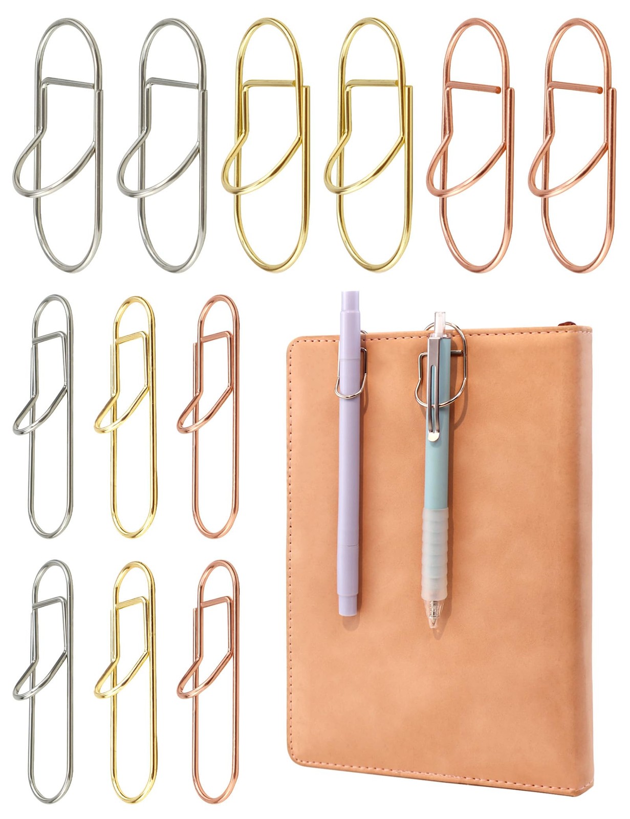 12 Pcs Metal Pen Clips, Colorful Pen Holder Clips for Notebook Journal and Bo…