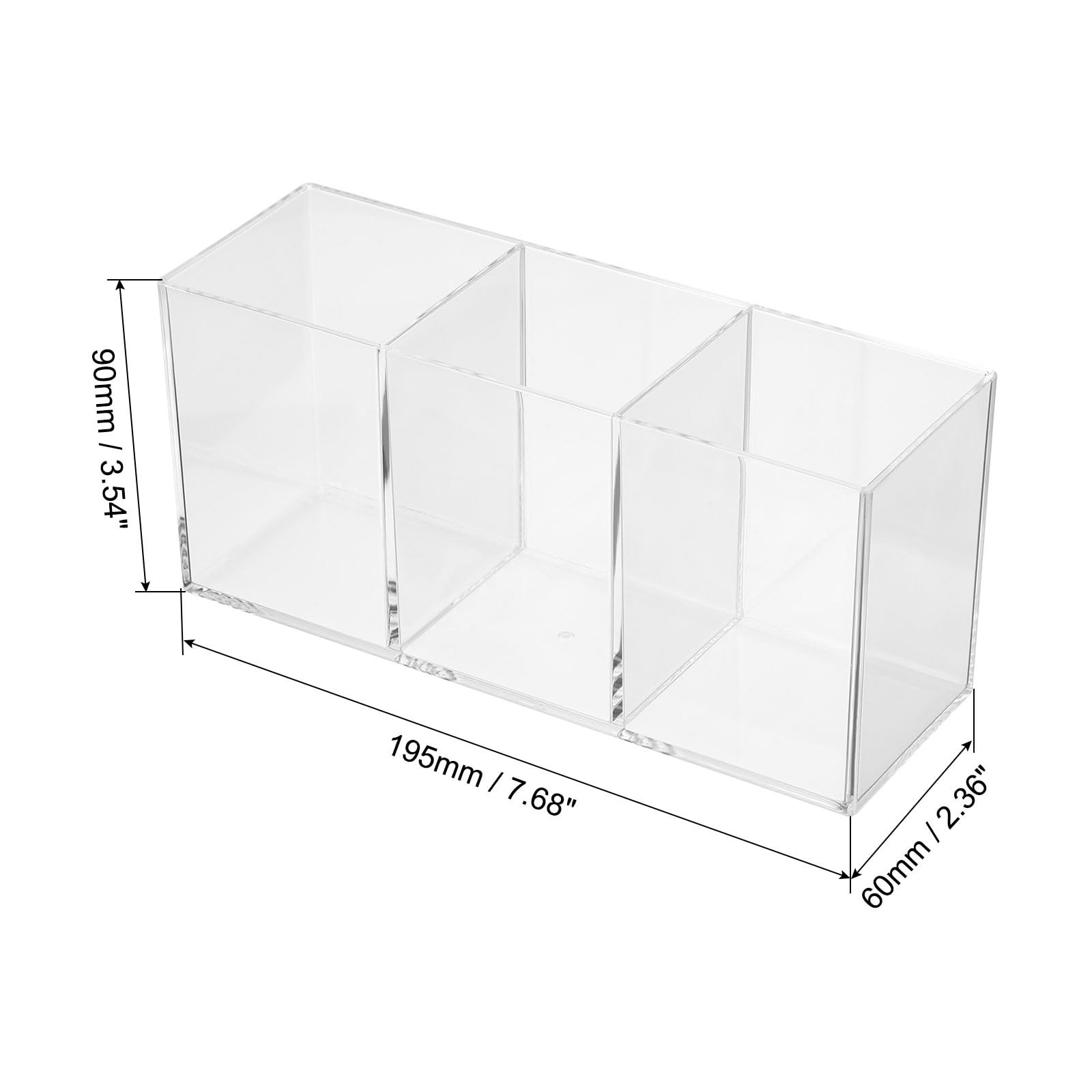 PATIKIL 3 Compartments Clear Acrylic Pen Holder, 70 x 70 x 103mm, Transparent