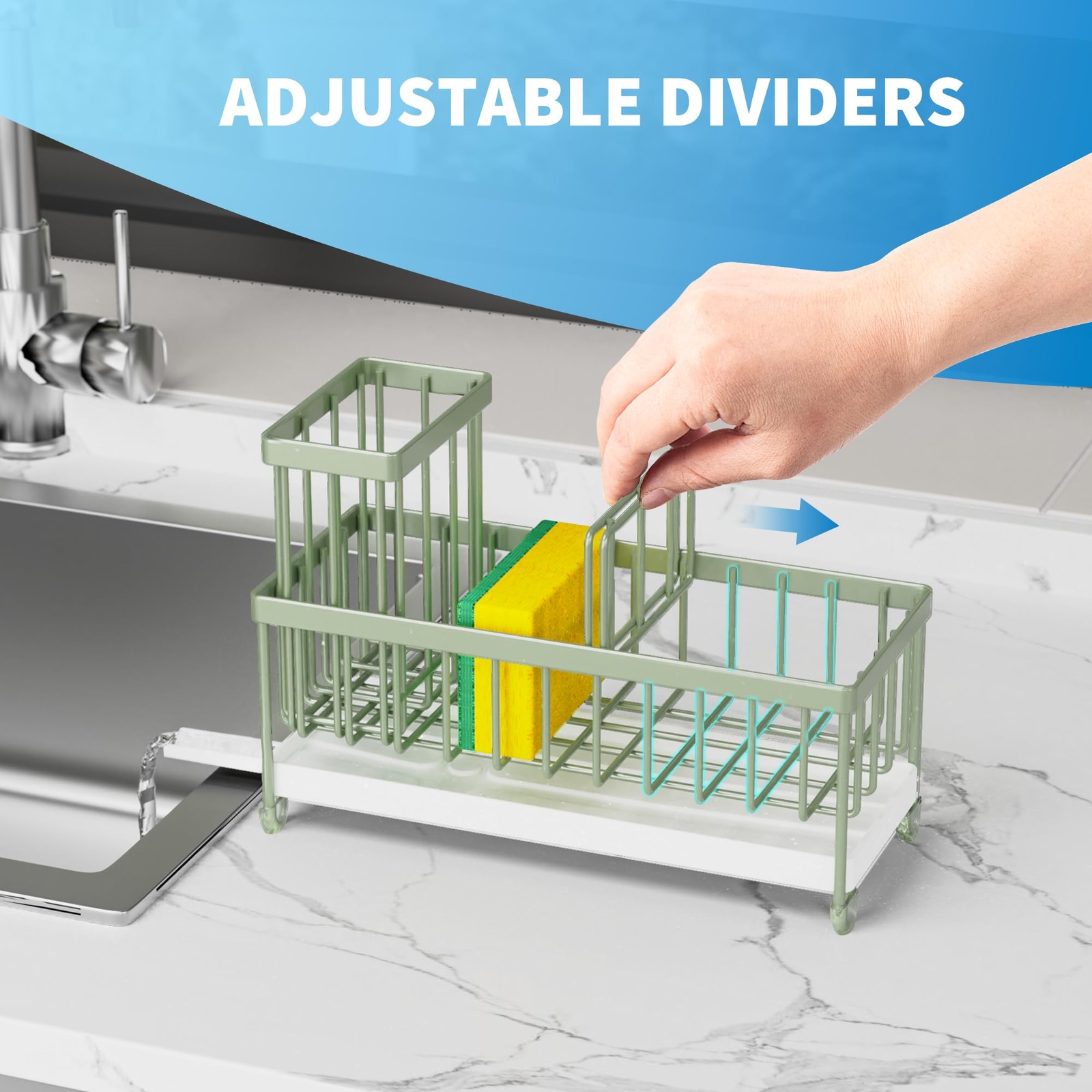 Cisily Sponge Holder for Kitchen Sink, Sink Caddy 9.25″, Sage Green – 9.25″