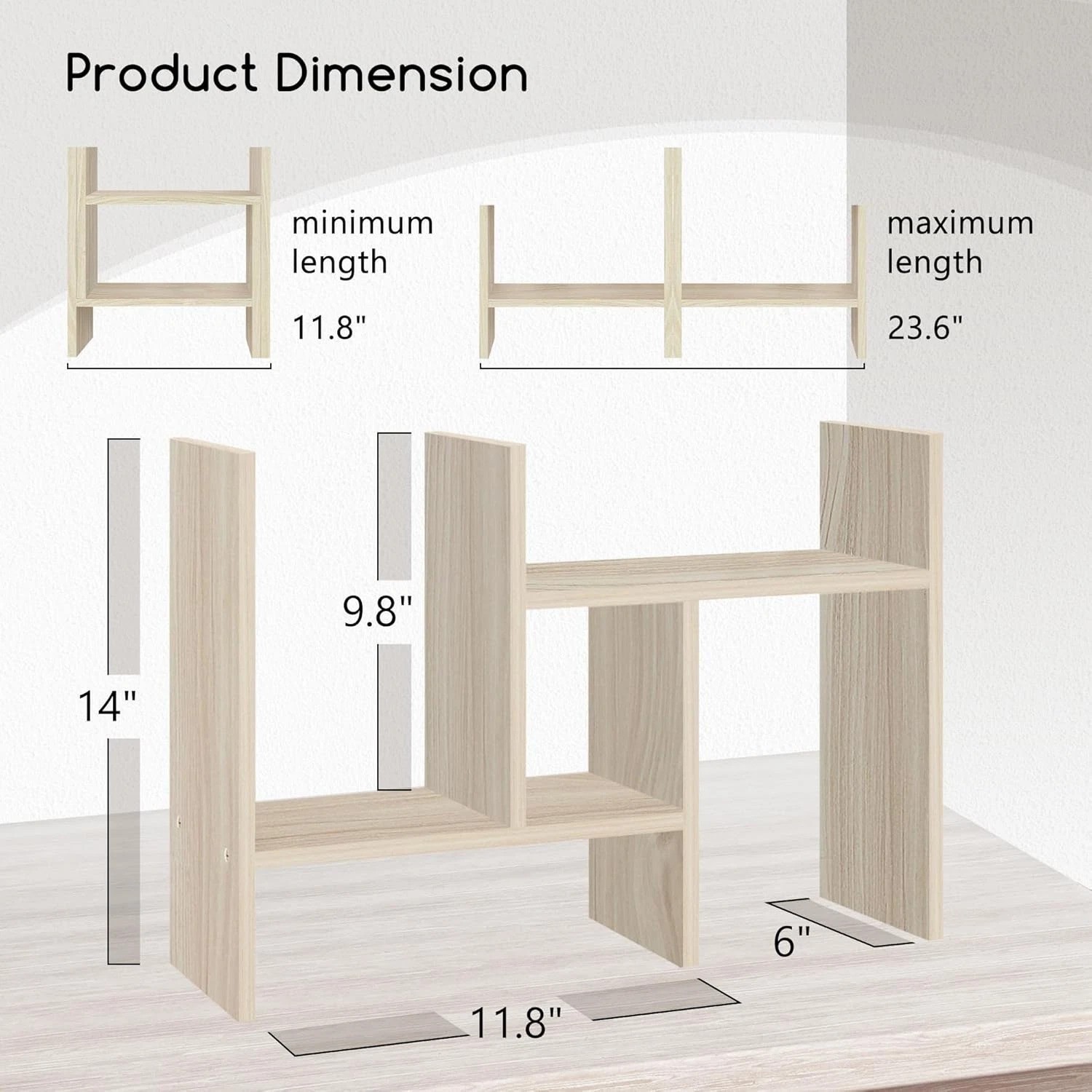 Adjustable Desktop Organizer – Stylish White Wood Mini Bookshelf for Office