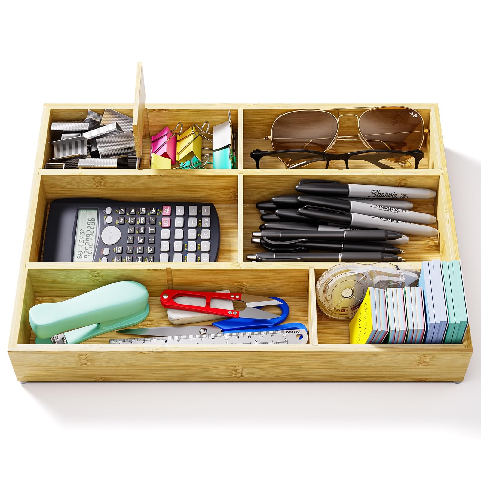 VA1KENE Bamboo Drawer Organizer with 9 Adjustable 9 Compartments,