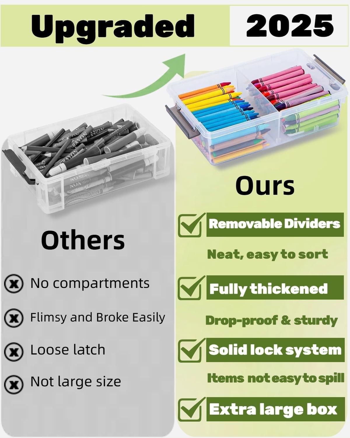 6 EXTRA LARGE PENCIL BOX ORGANIZER STACKABLE CLEAR STORAGE CASE WITH DIVIDER