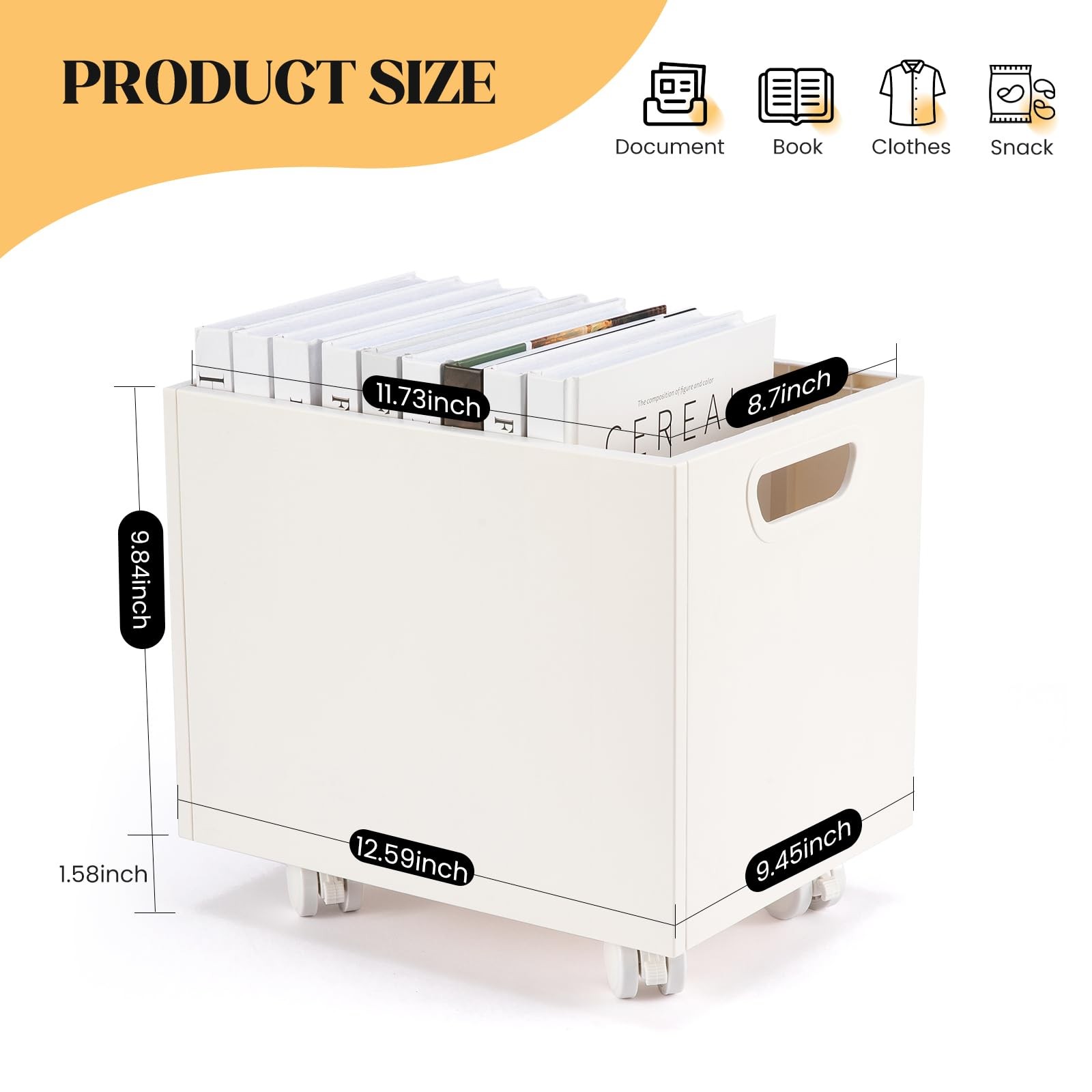CINPIUK File Box Rolling Organizer with Wheels Stackable Storage White