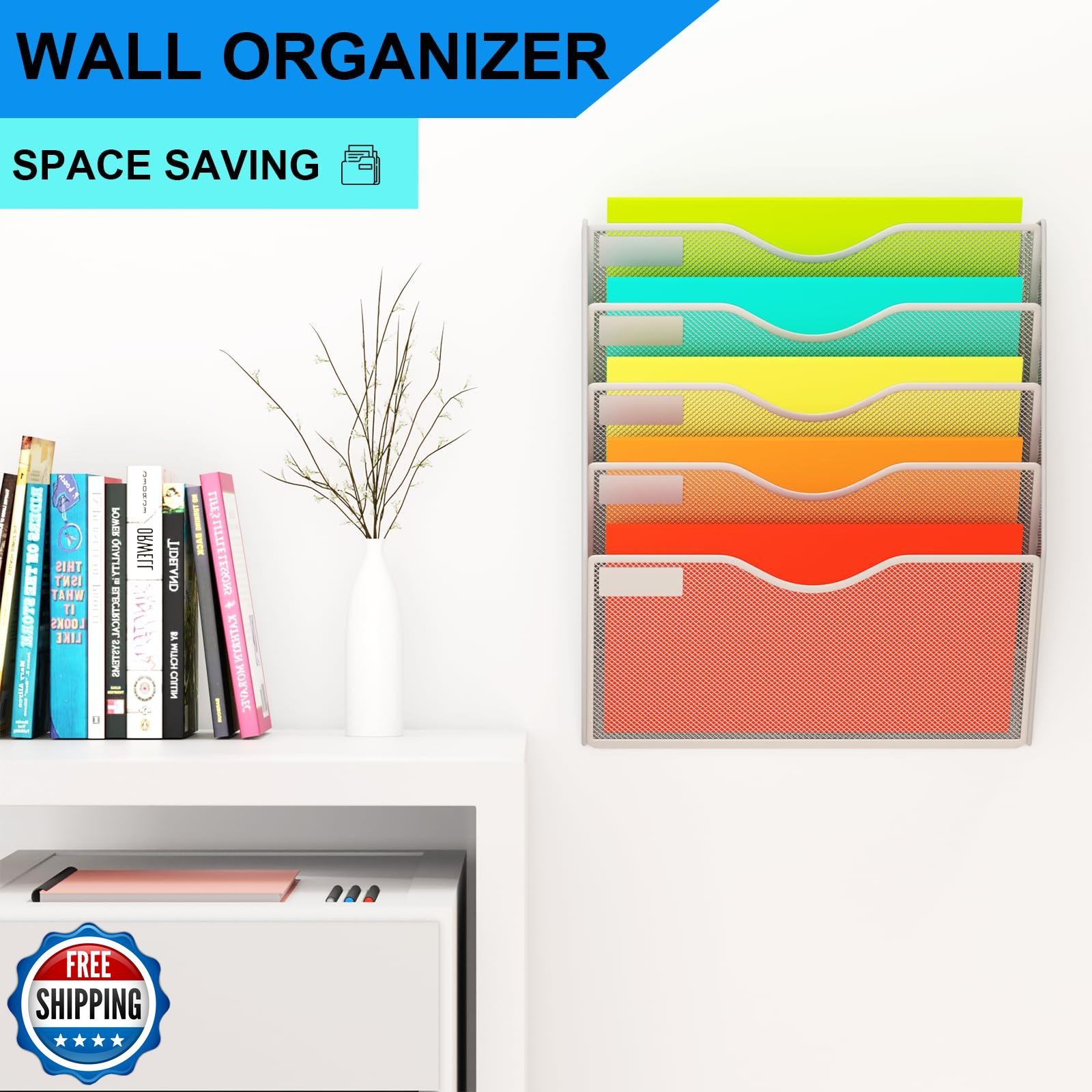 GDINDINFAN 5 Pockets Mesh Hanging Wall File Holder Organizer Wall Mounted Pap