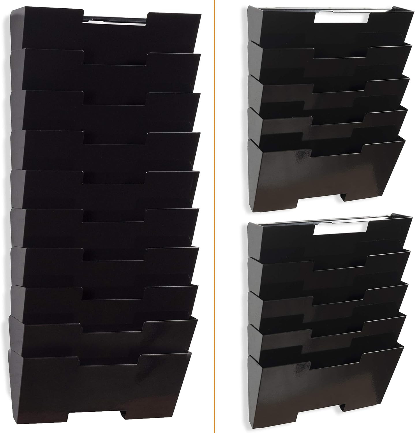 Lisbon 10-Tier Wall Mounted File Holder and Desk Organizer, Metal Black Office O