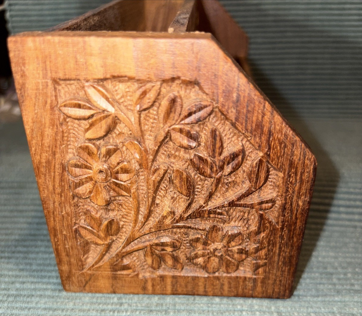 Letter Desk Organizer Wood With Brass Ivy Inlay Two Sections