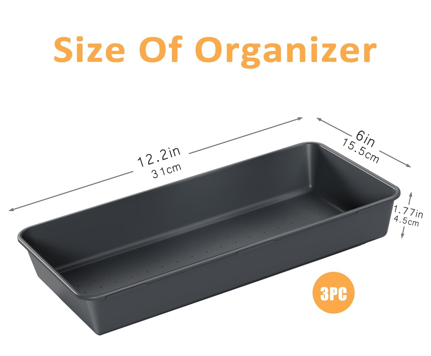 3PCS Large Plastic Drawer Organizer, 12″ X 6″ Desk Drawer Organizer and Stora…