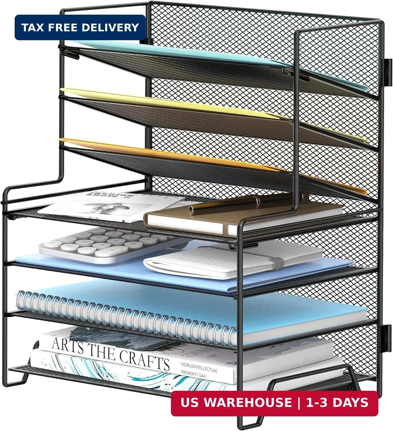 SUPEASY 7 Tier Desk File Organizer, Mesh Letter Tray Paper Organizer with File H