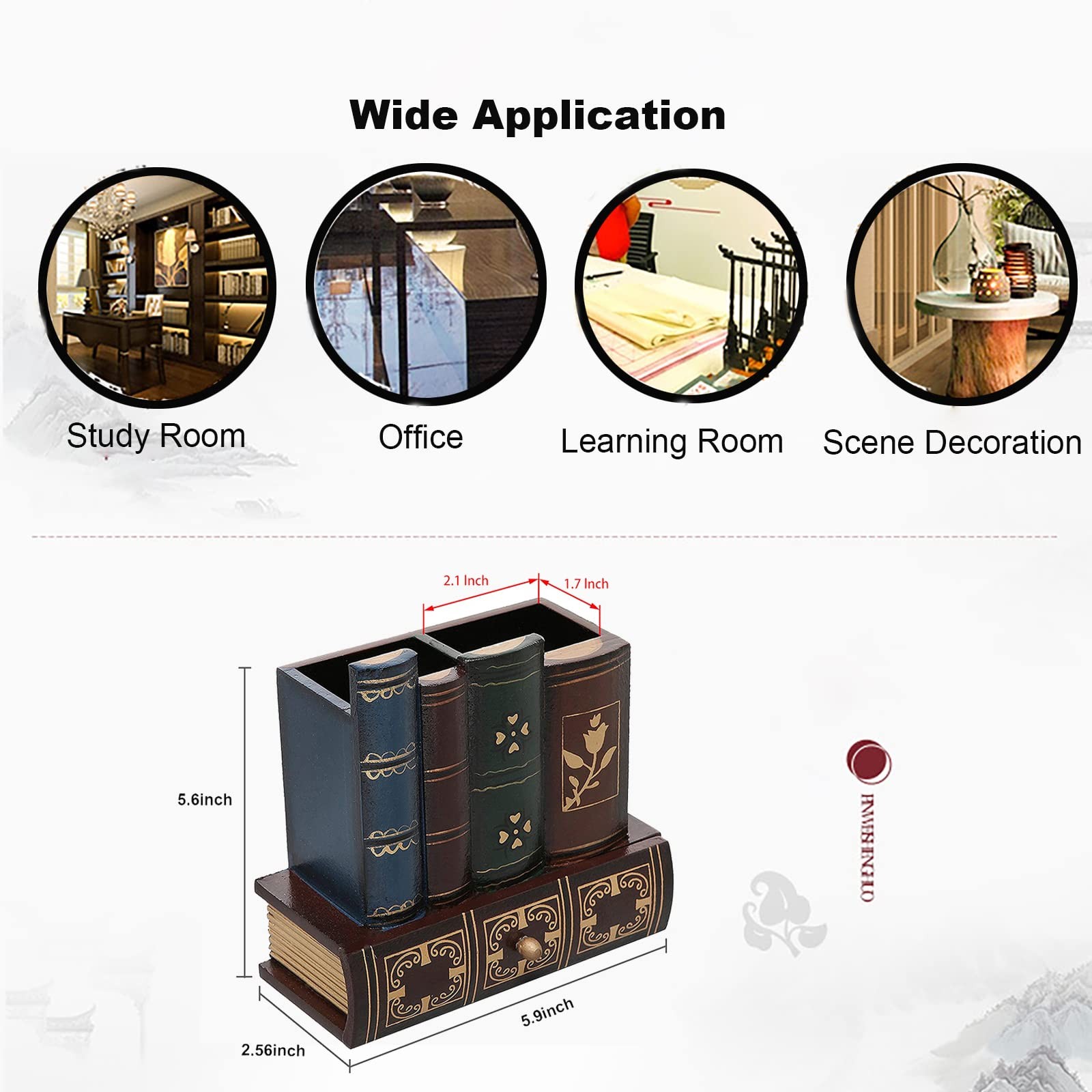 Sokelinn-six Wood Pen Holder Library Book Shaped, Wooden Pencil Holders brown