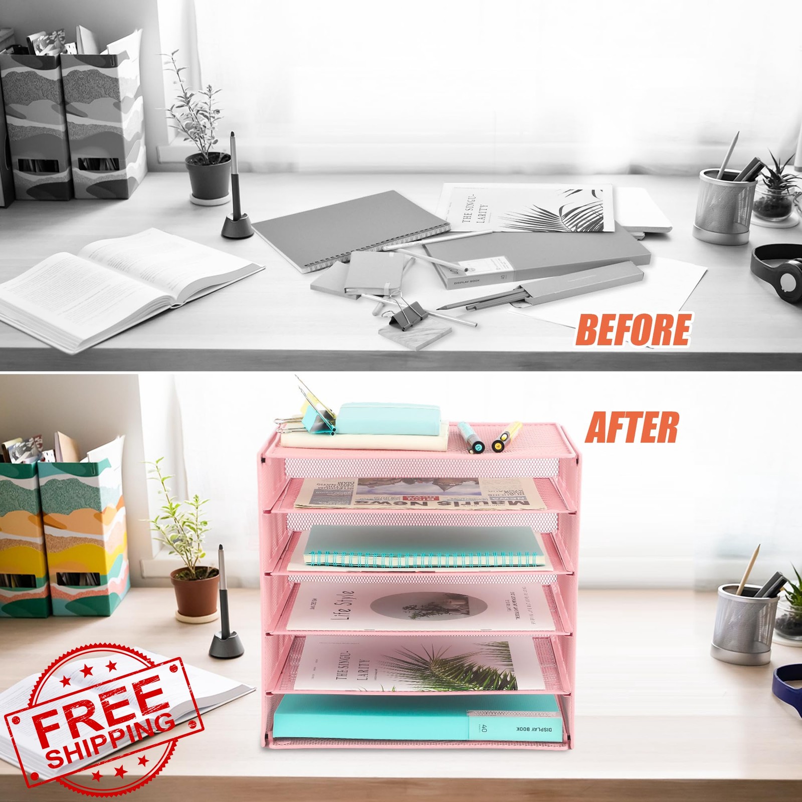 EASEPRES 5 Tier Pink Desk Organizer