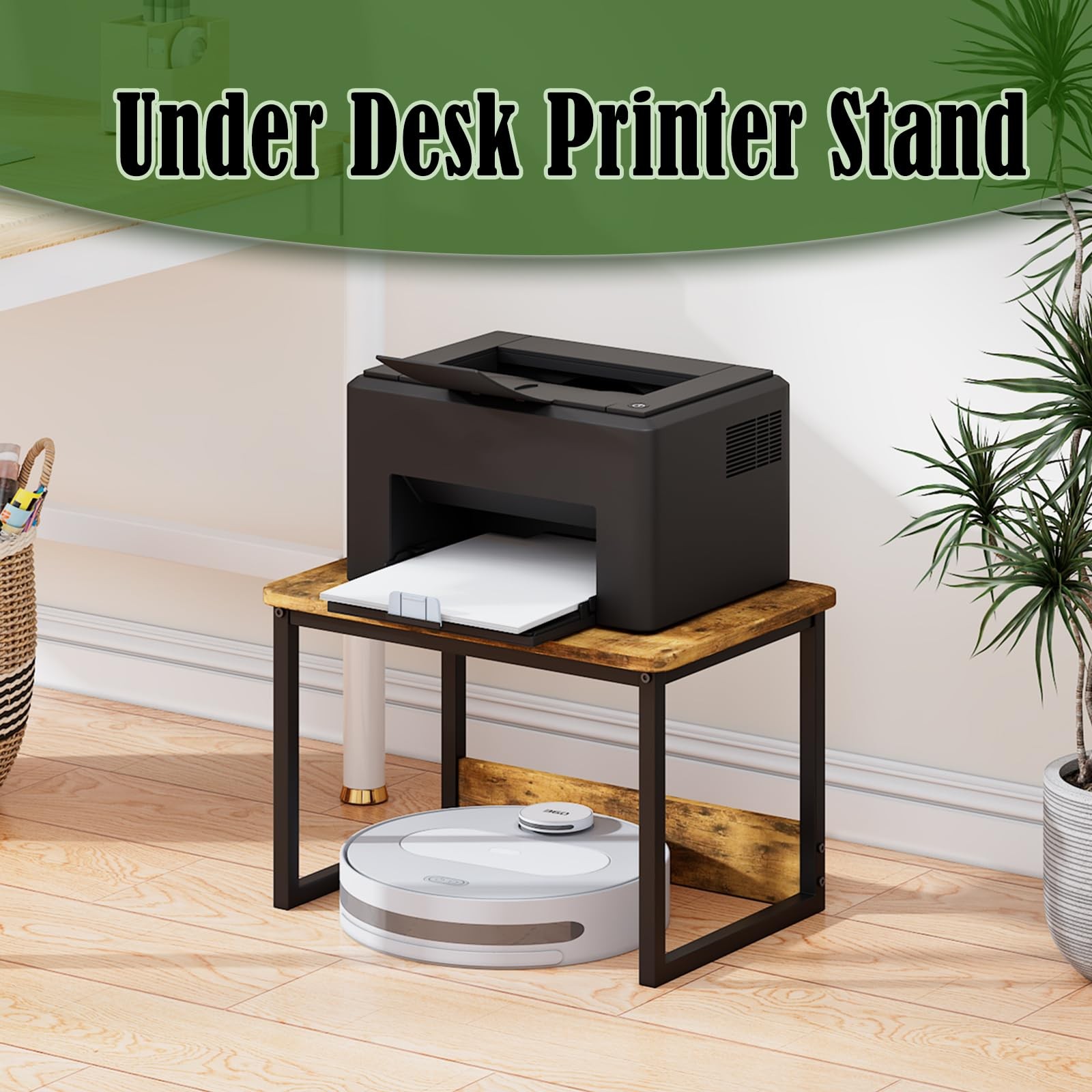 MARTY Printer Stand with Storage for Desk, Desktop 2 Tier, Rustic Brown