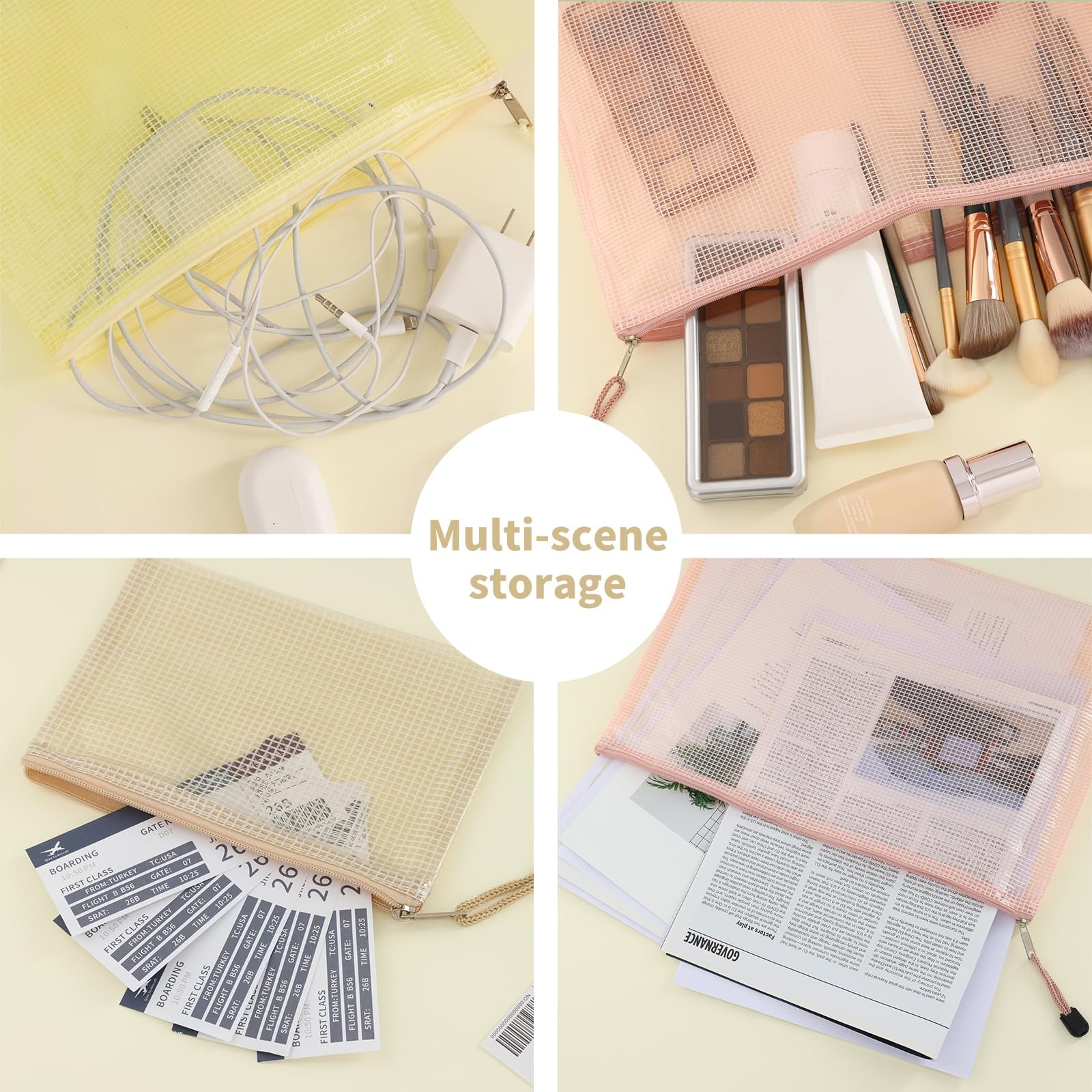 14 PCS Mesh Zipper Pouch 8 Sizes Waterproof Bags 7 Colors Document Multipurpose
