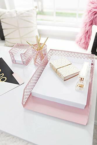 DESK ORGANIZER SET Mail Sorter Sticky Note Holder Pen Cup Pink 6ct BLU MONACO