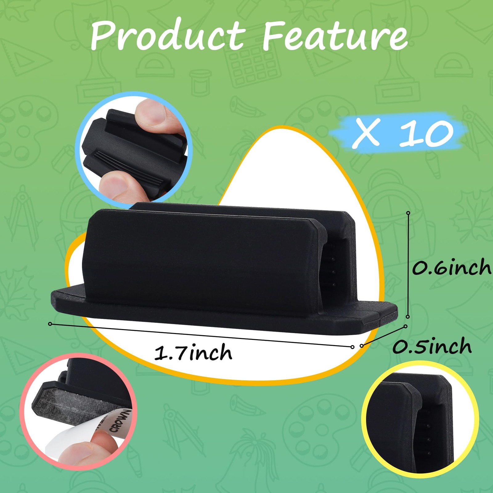 10 Pcs Flexible Silicone Adhesive Pencil Holders Grips Clip for Desk Wall