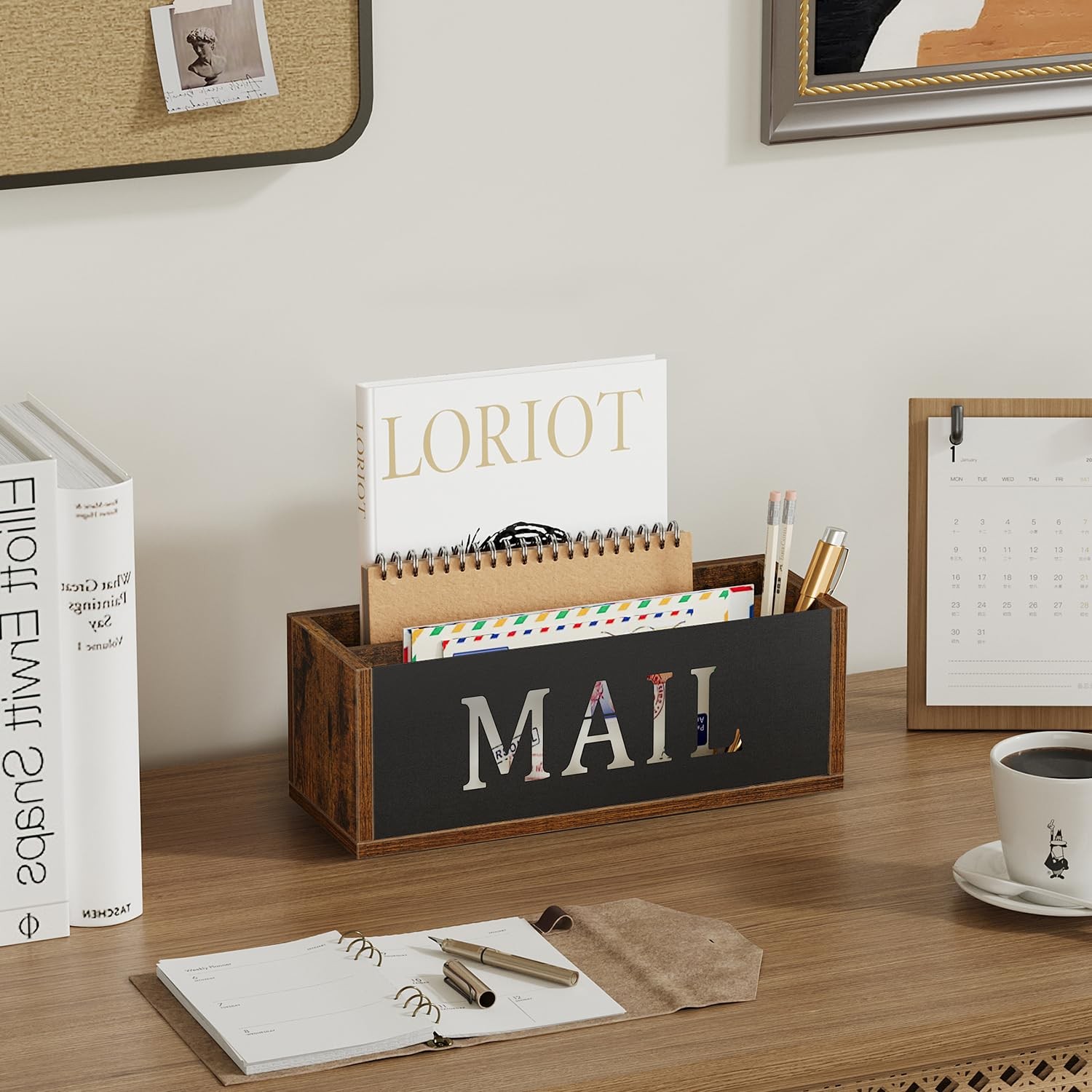Desk Mail Organizer Wall Mount Holder 2 Slots Basket Countertop Envelope