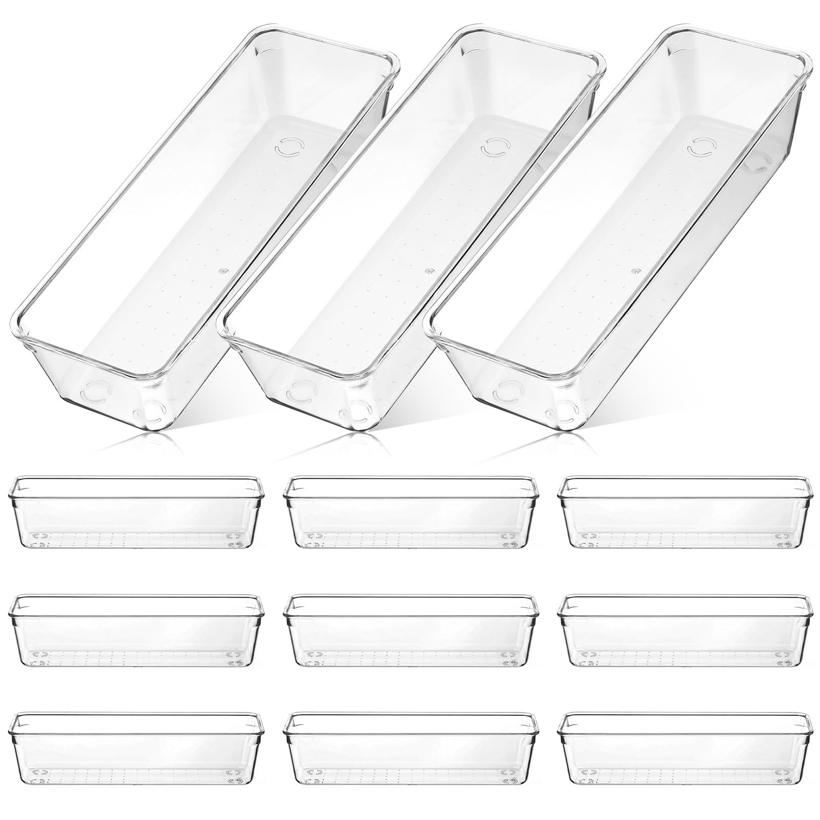 12pcs Clear Plastic Drawers Organizer, 9 x 3 x 2 Inches Stackable Transparent