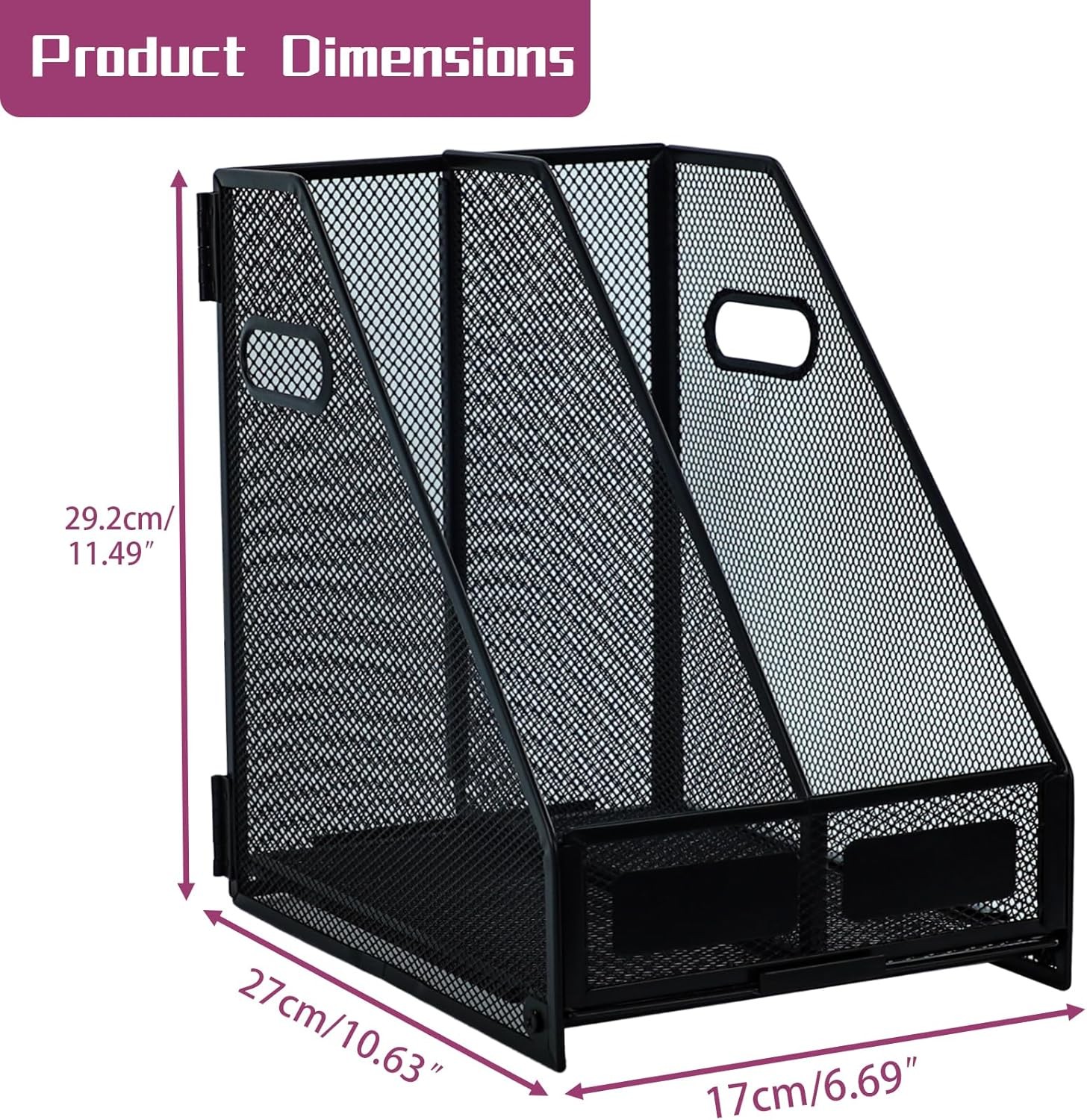 Desk Organizers, Metal Magazine File Holder with 2 Vertical Compartments Rack Bi