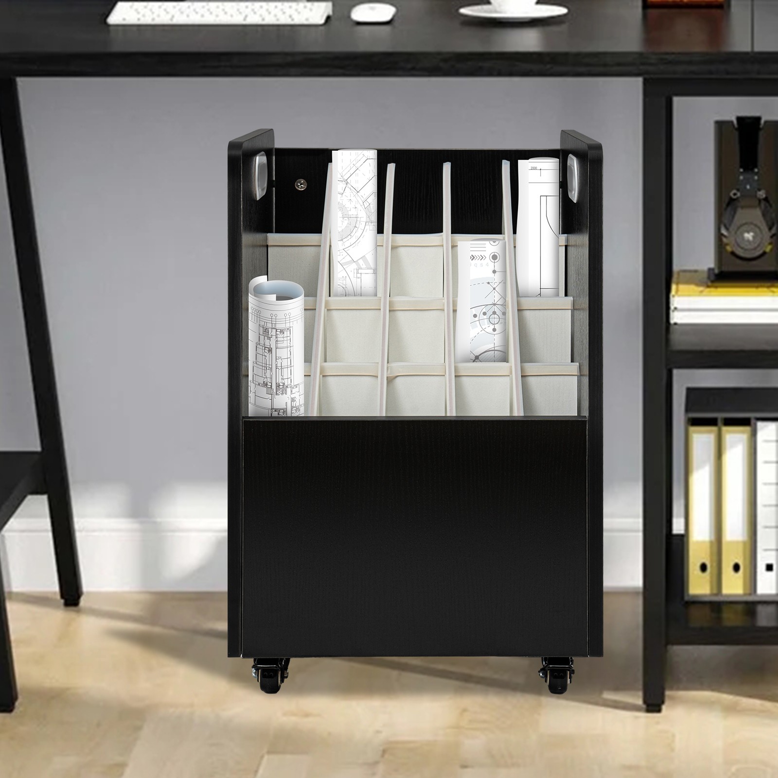 Mobile Roll File Organizer Cart, 20-Slot File Holder w/ Wheels, Compartment Cart