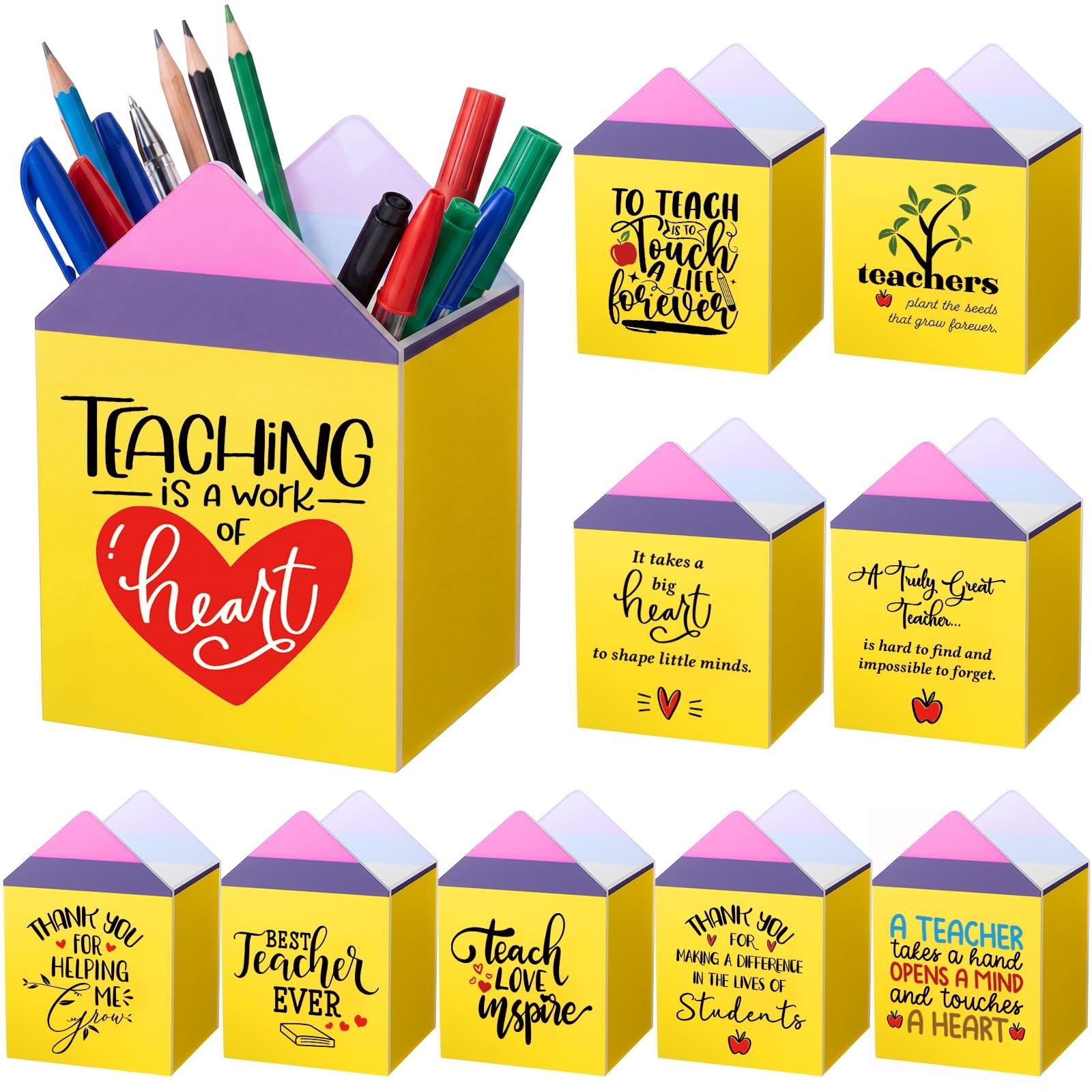 10 Pcs Back to Teacher Gifts Inspirational Acrylic Pen Holders, Pencil Shaped…