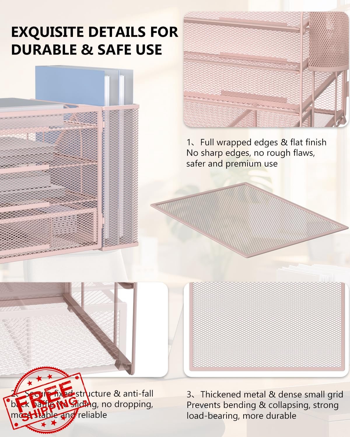 WALI Desk Organizer 4 Tier Pink 1 Pack